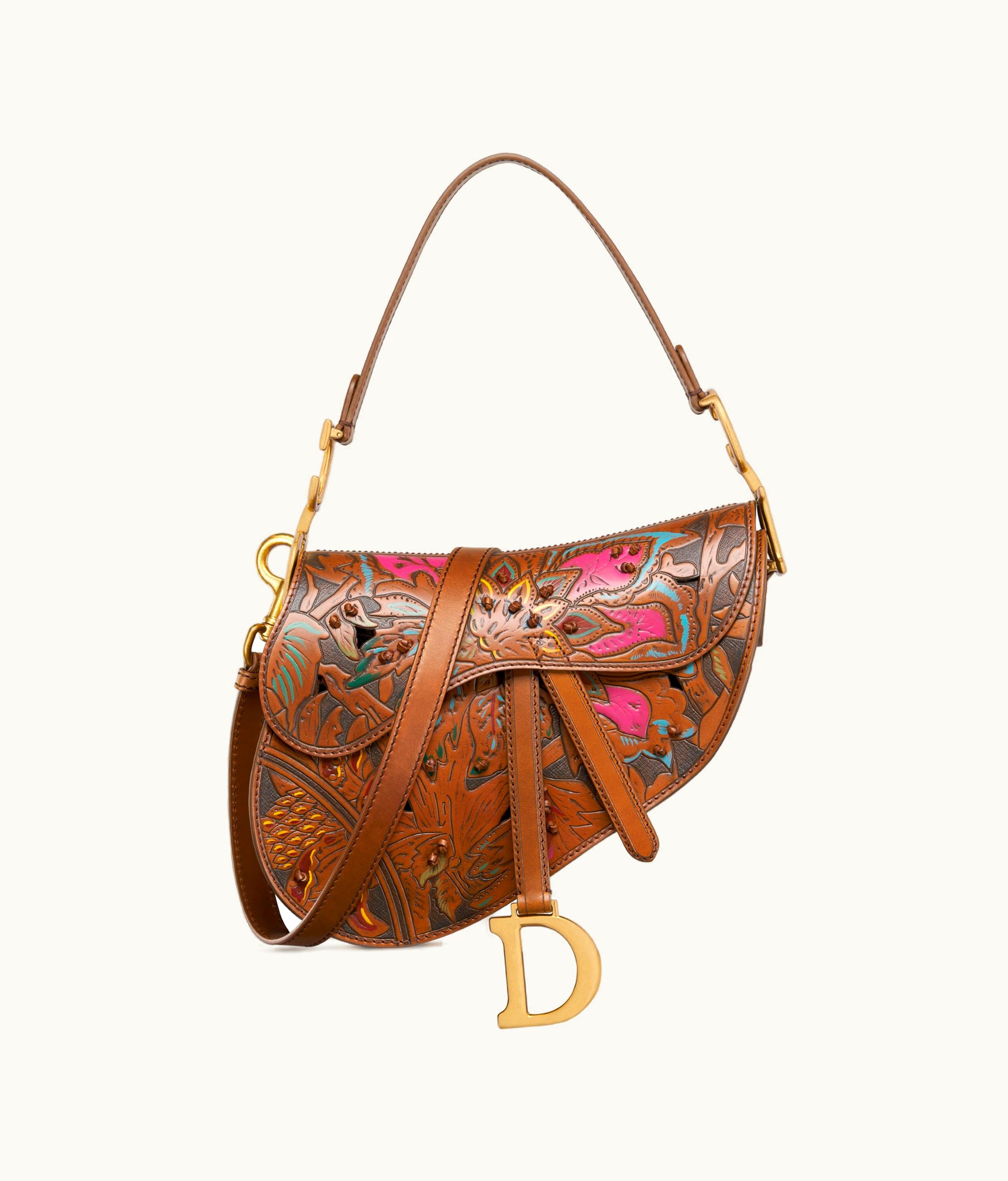 Dior Dior Saddle Bag With Strap - Brown Multicolor Calfskin With Sculpted And Hand-Painted Albero Della Vita