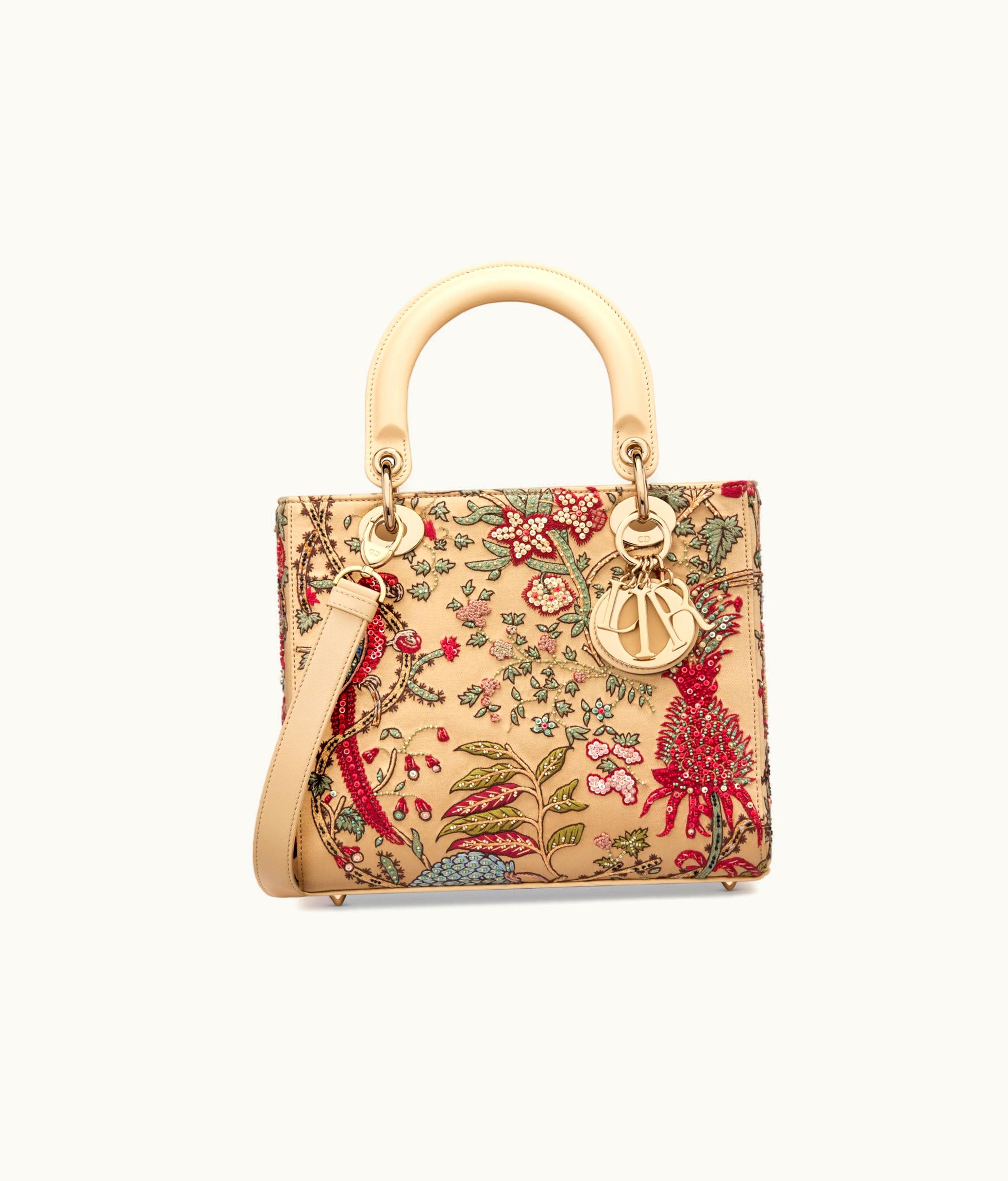 Dior Medium Lady Dior Bag - Beige Multicolor Fabric With Dior Birds Beadwork