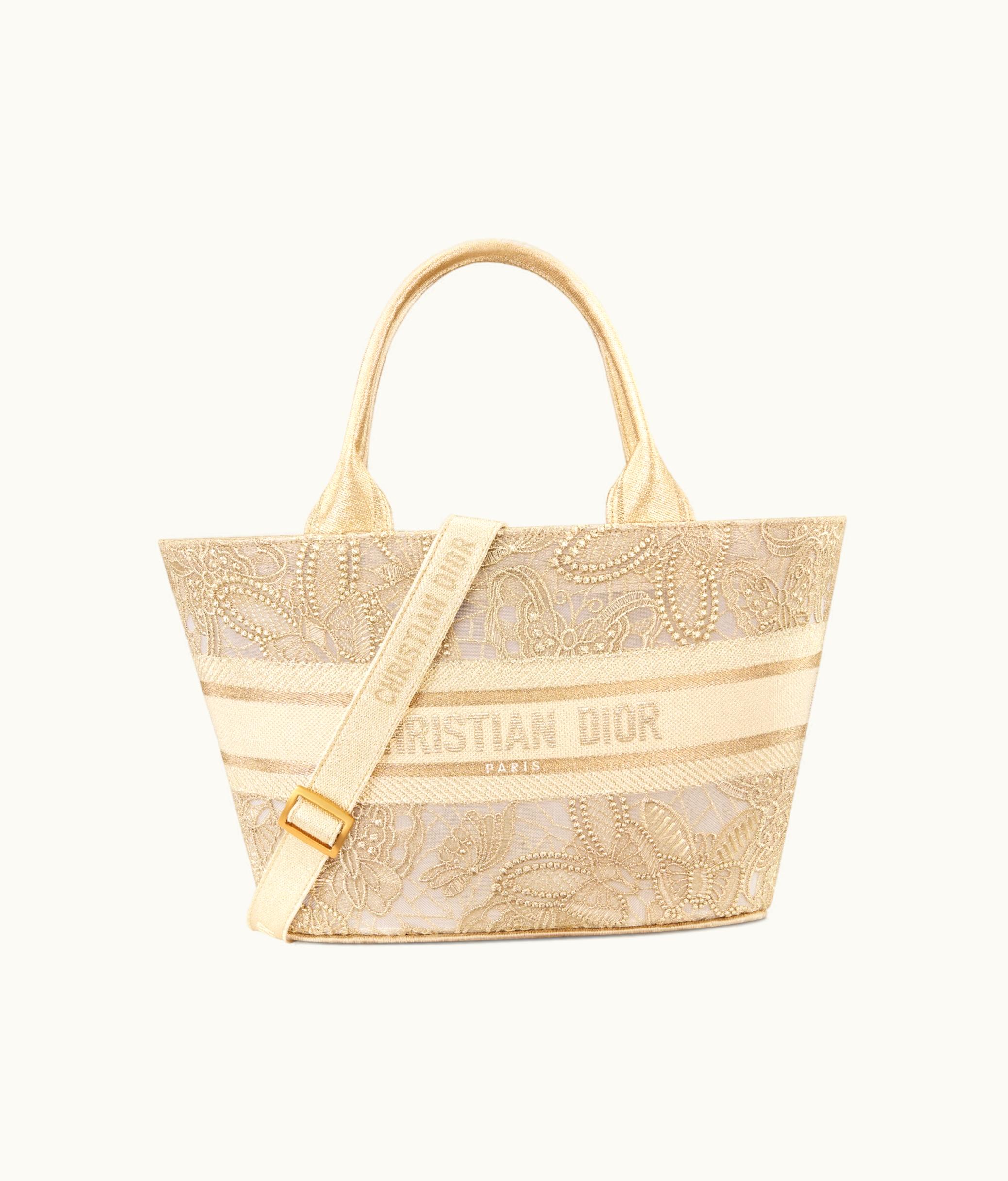 Dior Dior Hat Basket Bag - Gold-Tone D-Lace Butterfly Embroidery With Macramé Effect