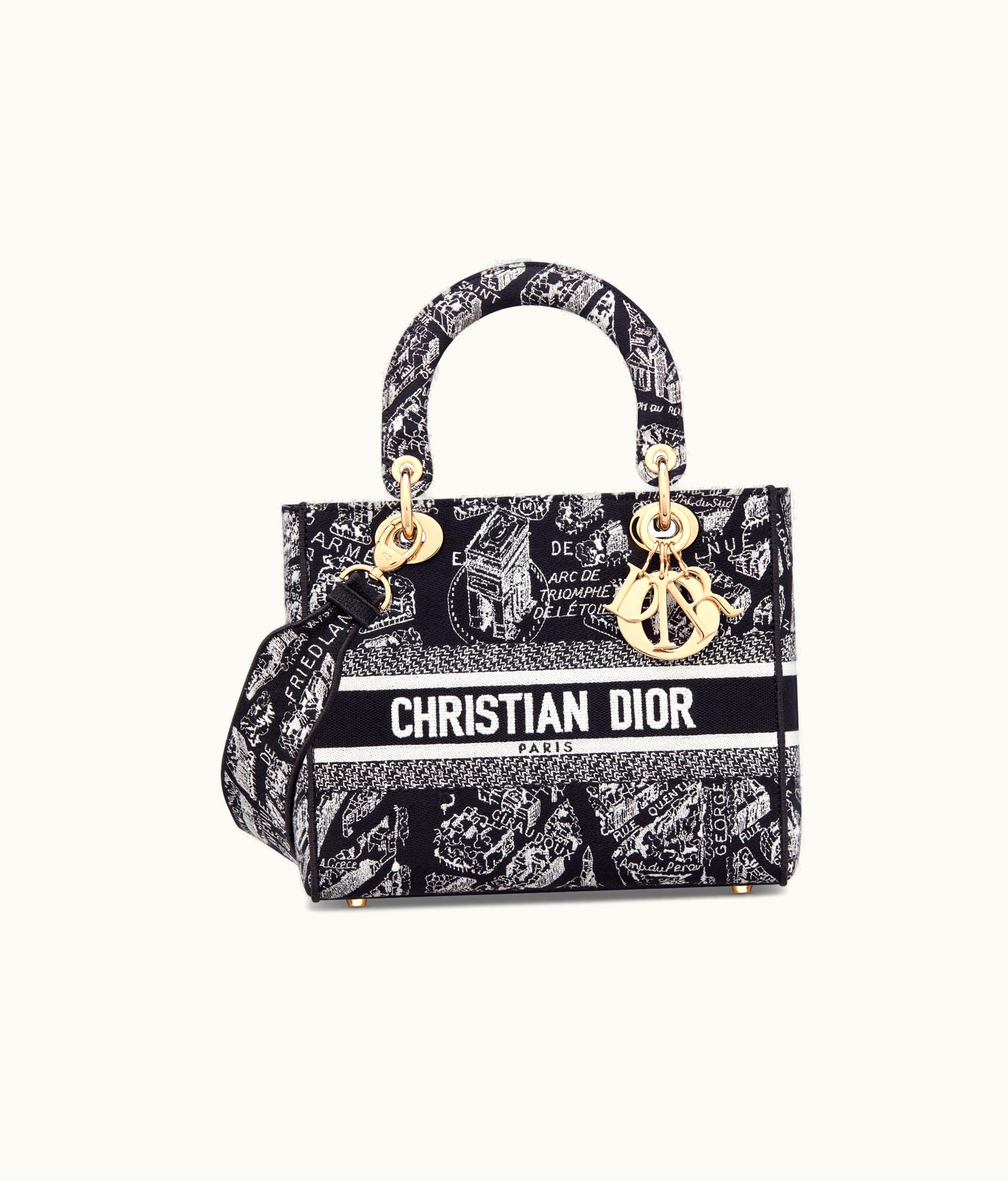 Dior Dior Medium Lady D-Lite Bag - Black And White Plan De Paris Embroidery