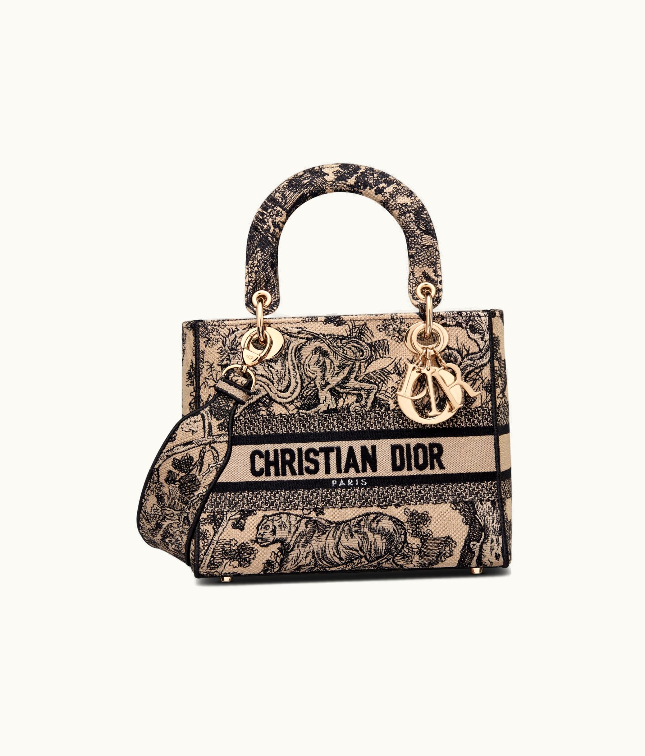 Dior Dior Medium Lady D-Lite Bag - Chocolate Brown And Black Toile De Jouy Embroidery