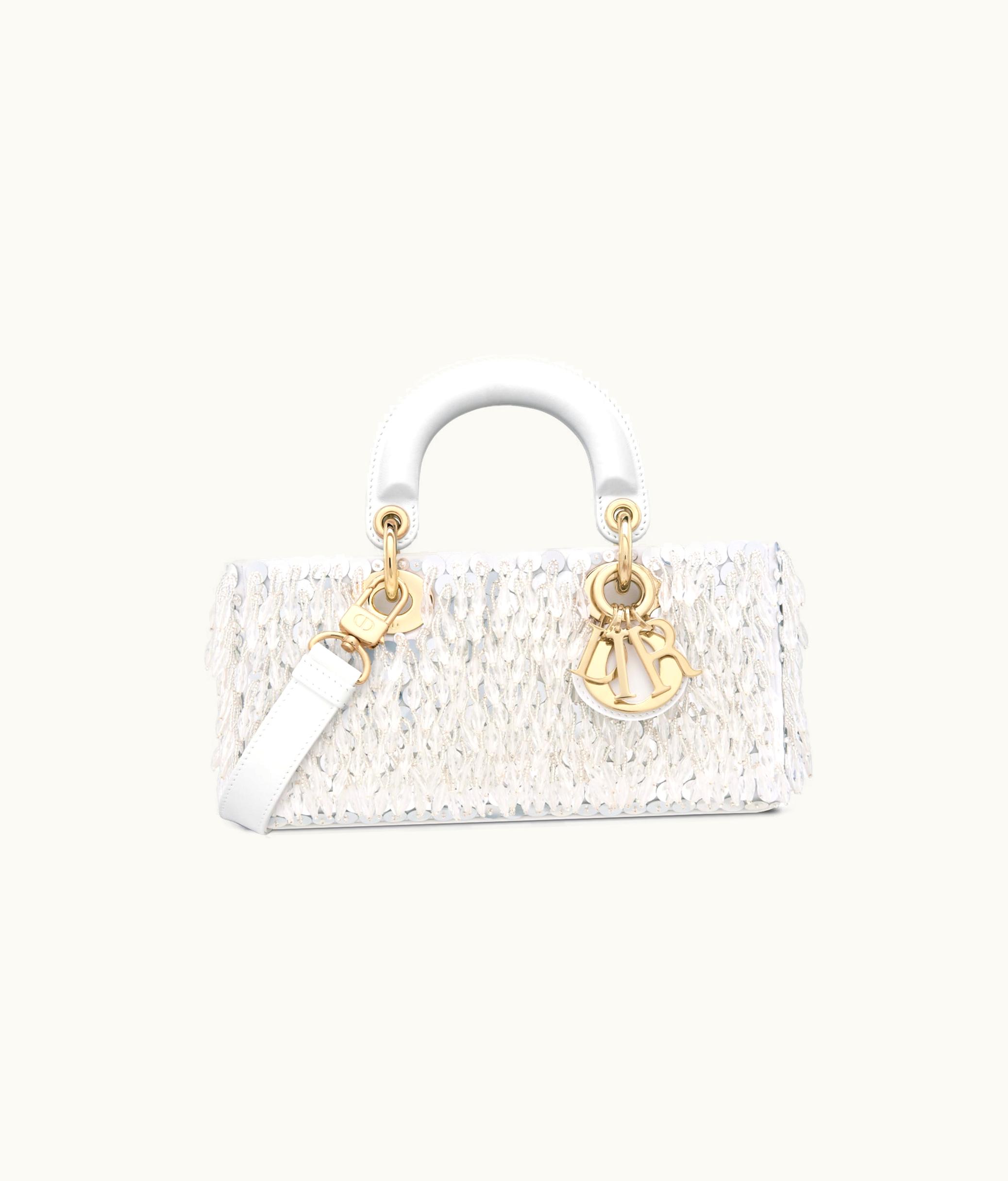 Dior Dior Small Lady D-Joy Bag - White Fabric Embroidered With Glass-Bead Fringe