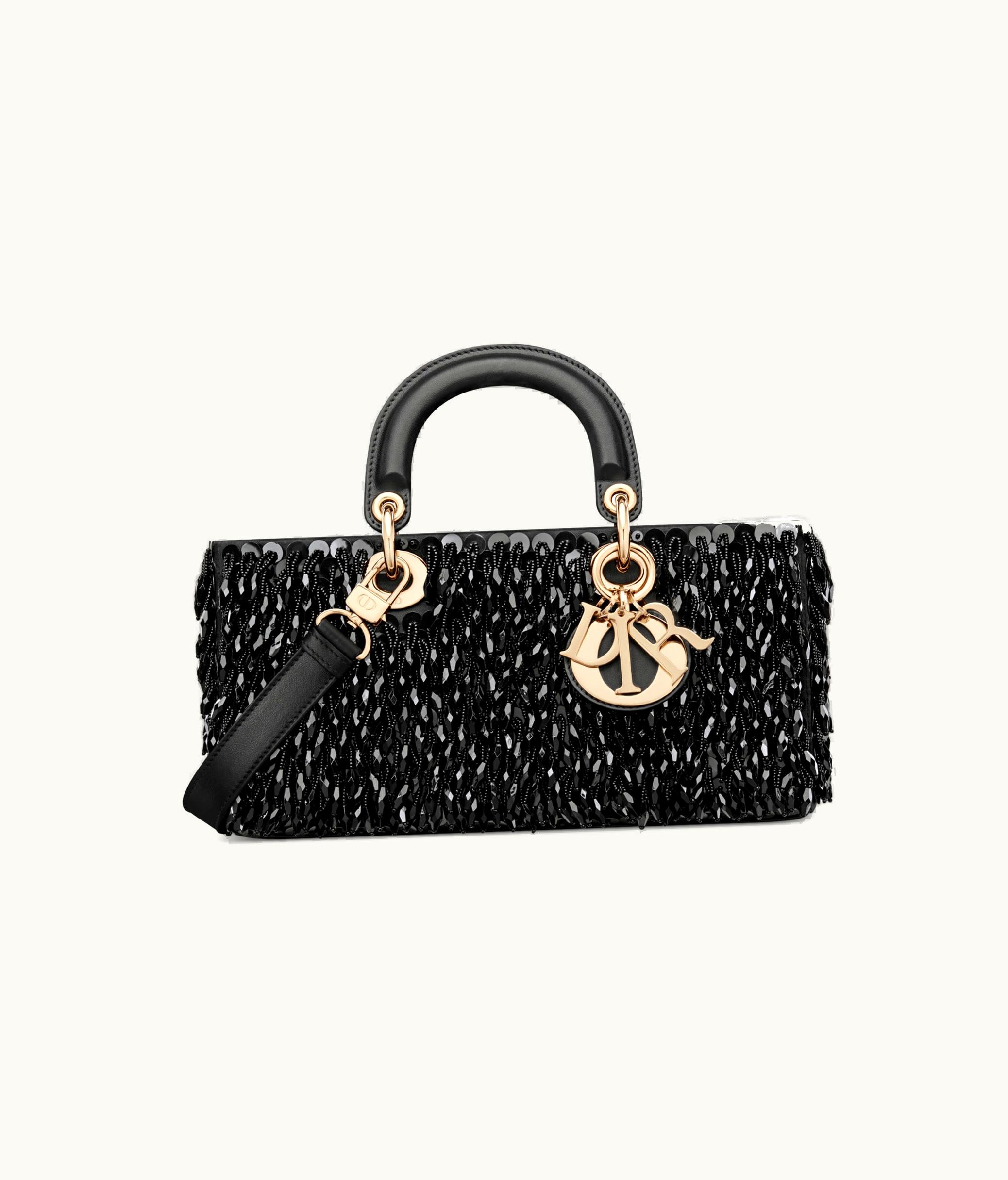 Dior Dior Medium Lady D-Joy Bag - Black Fabric Embroidered With Glass-Bead Fringe
