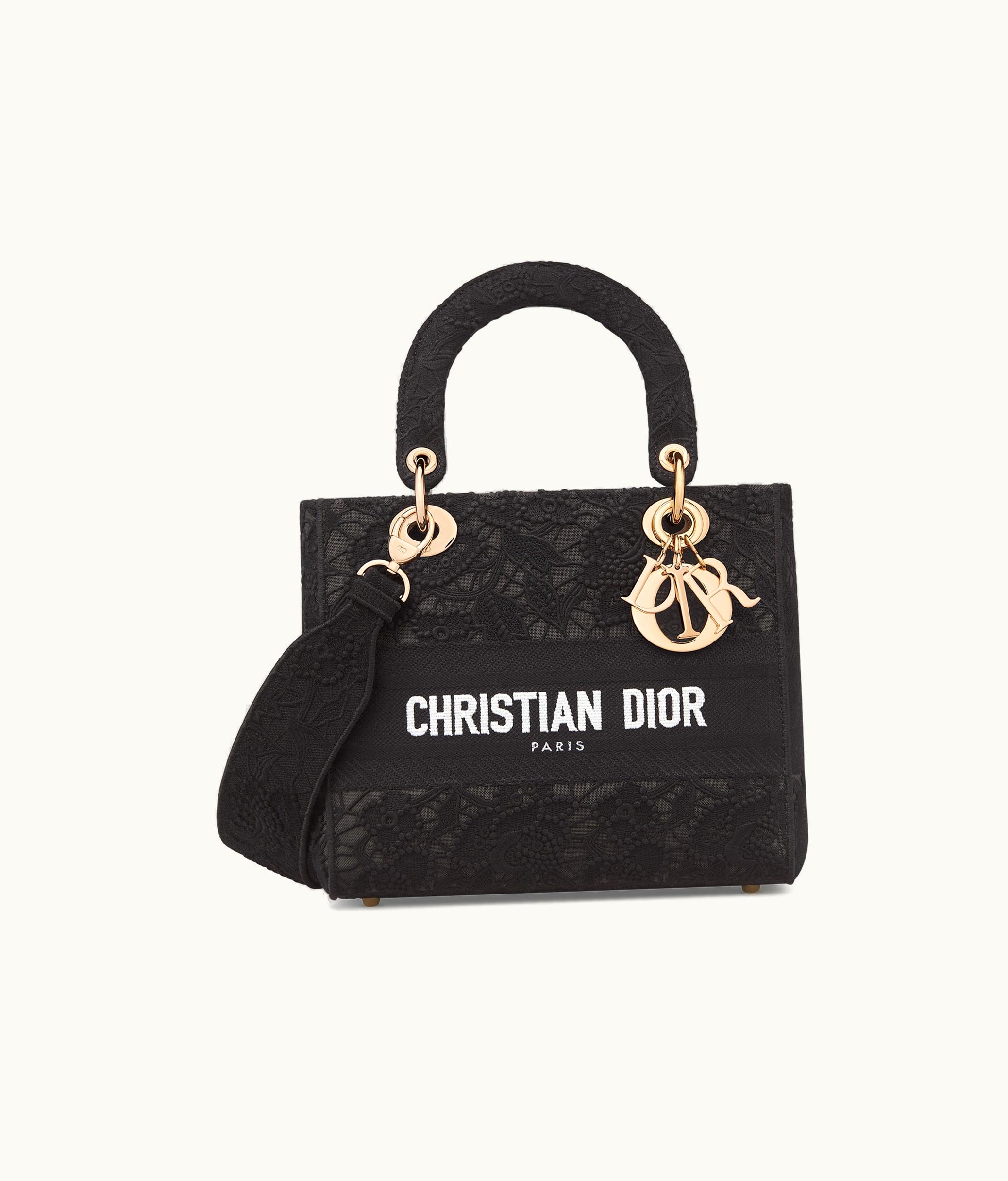 Dior Dior Medium Lady D-Lite Bag - Black D-Lace Embroidery With Macramé Effect