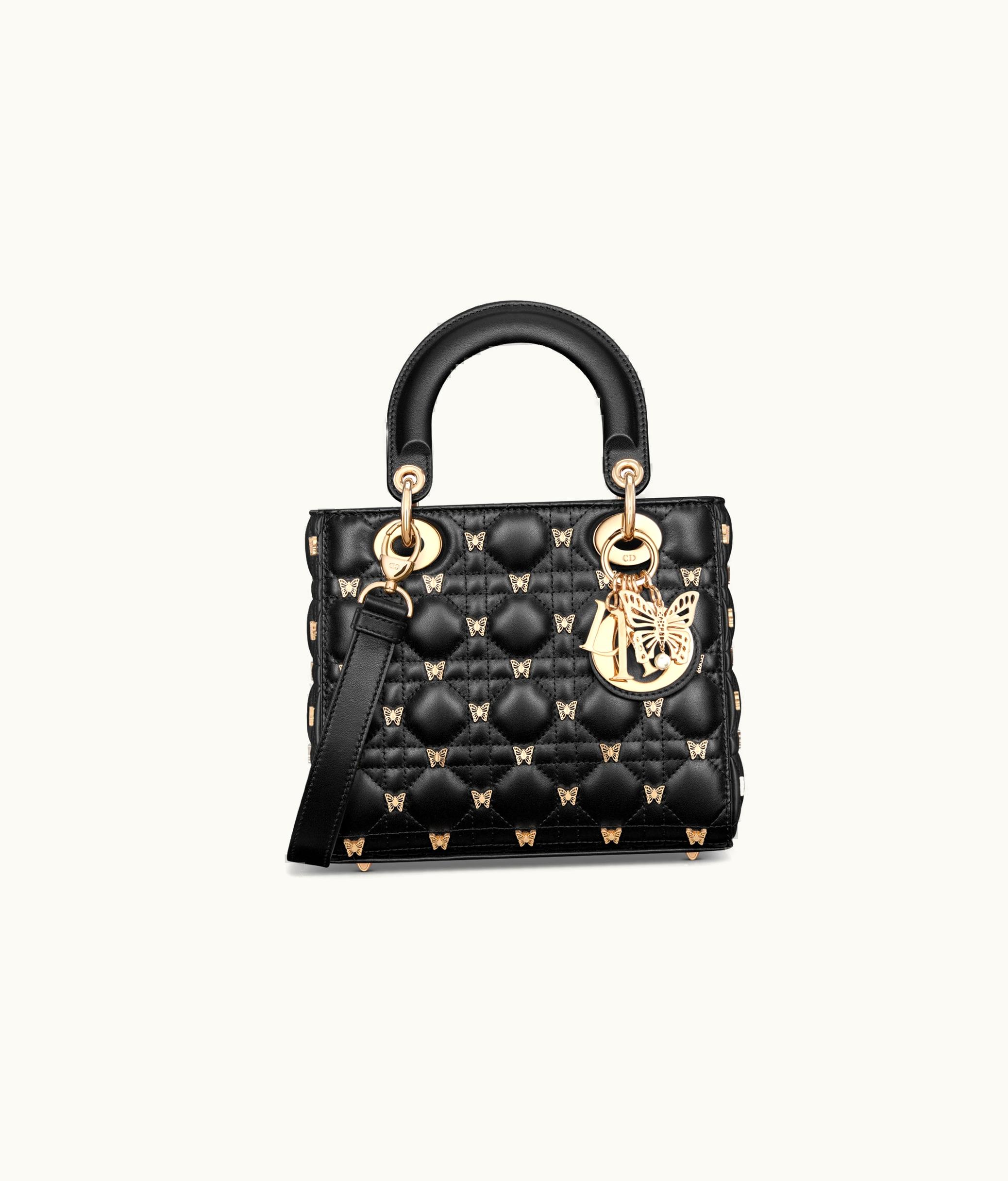 Dior Small Lady Dior Bag - Black Cannage Lambskin With Gold-Finish Butterfly Studs