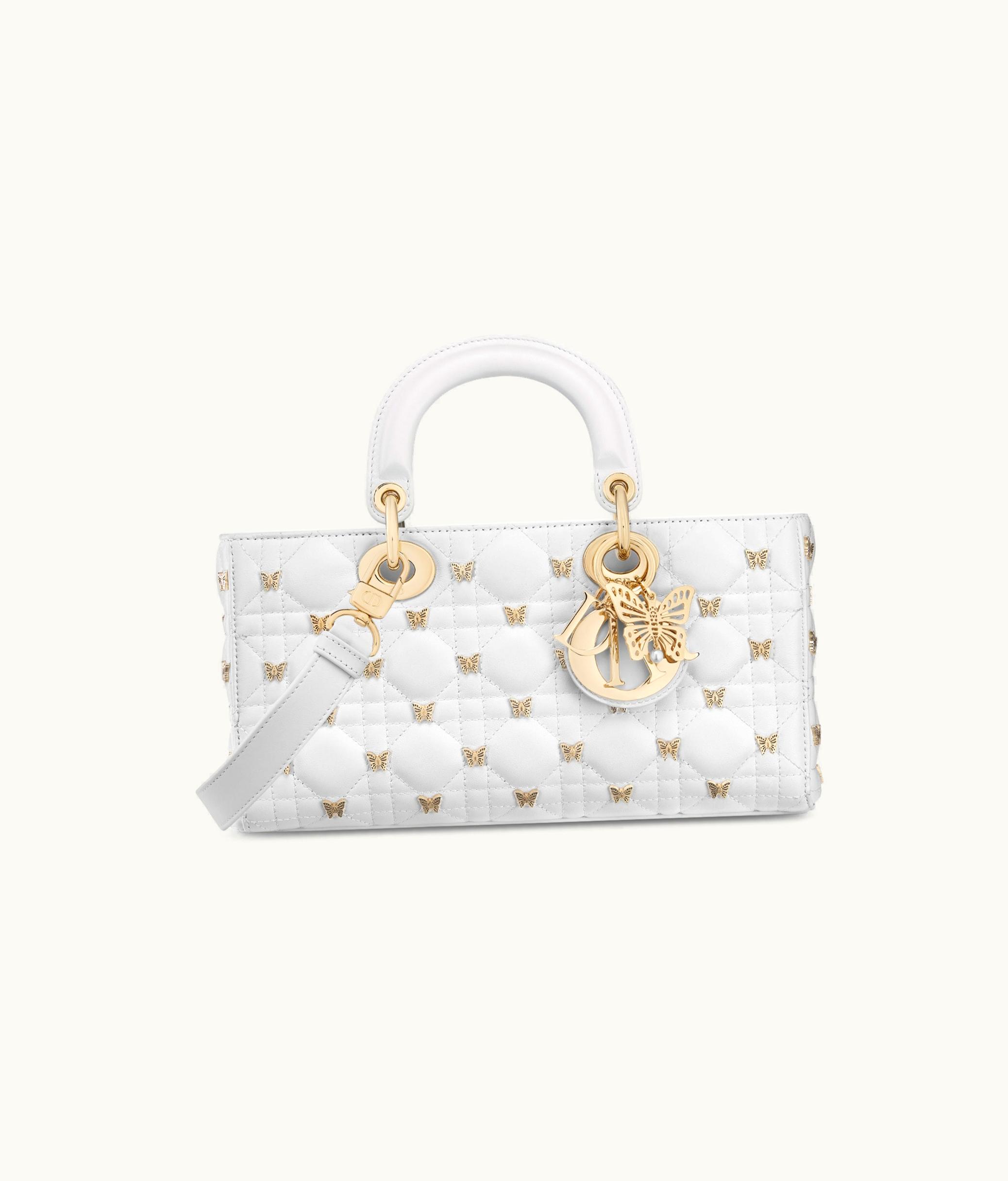 Dior Dior Medium Lady D-Joy Bag - White Cannage Lambskin With Gold-Finish Butterfly Studs