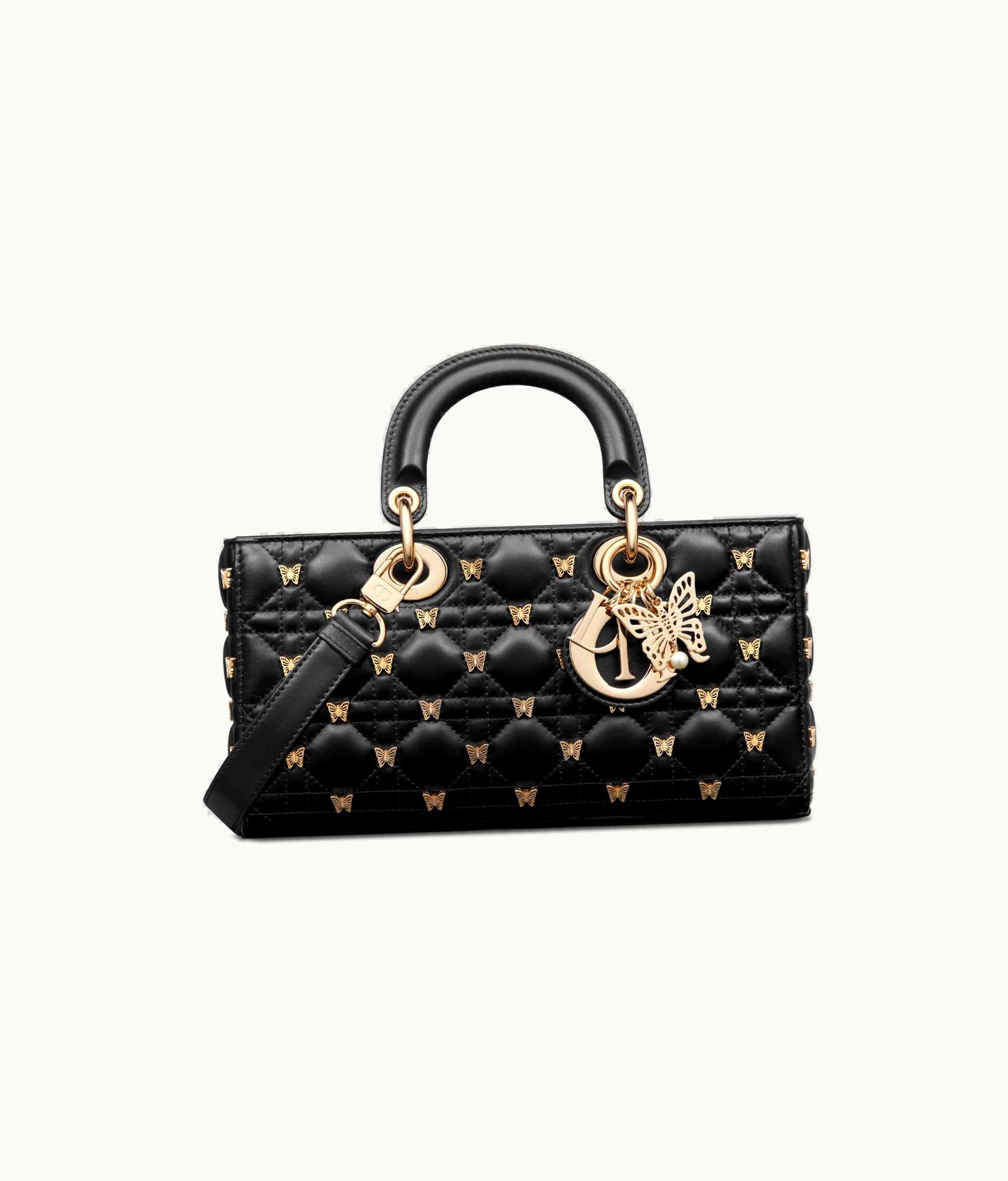 Dior Dior Medium Lady D-Joy Bag - Black Cannage Lambskin With Gold-Finish Butterfly Studs