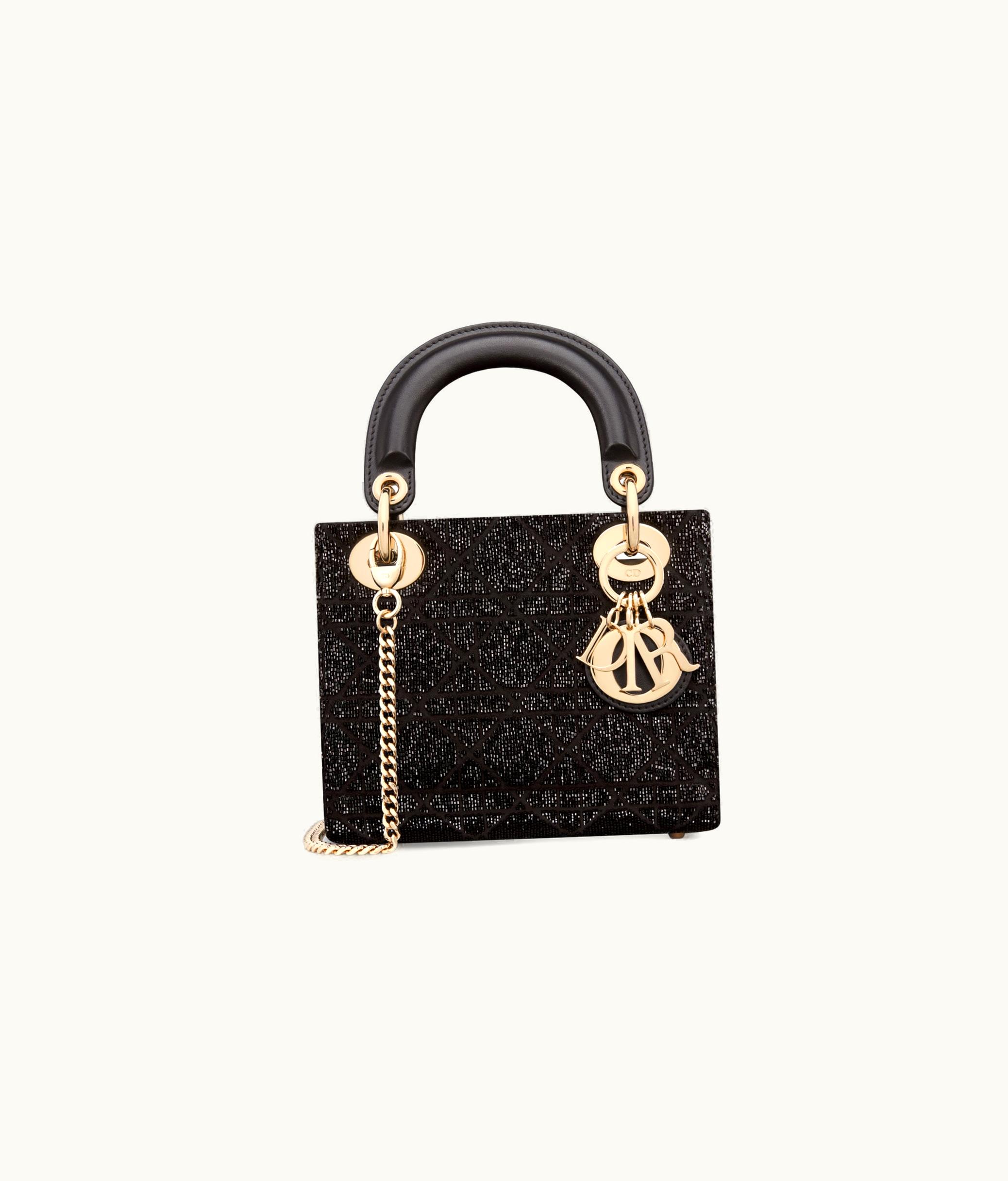 Dior Mini Lady Dior Bag - Black Cannage Cotton With Micropearl Embroidery