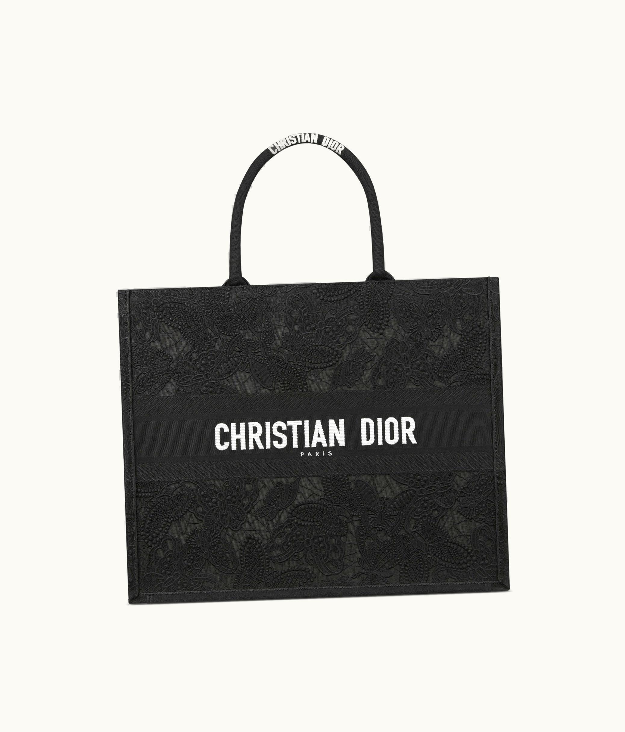 Dior Large Dior Book Tote - Black D-Lace Butterfly Embroidery With Macramé Effect (42 X 35 X 18.5 CM)