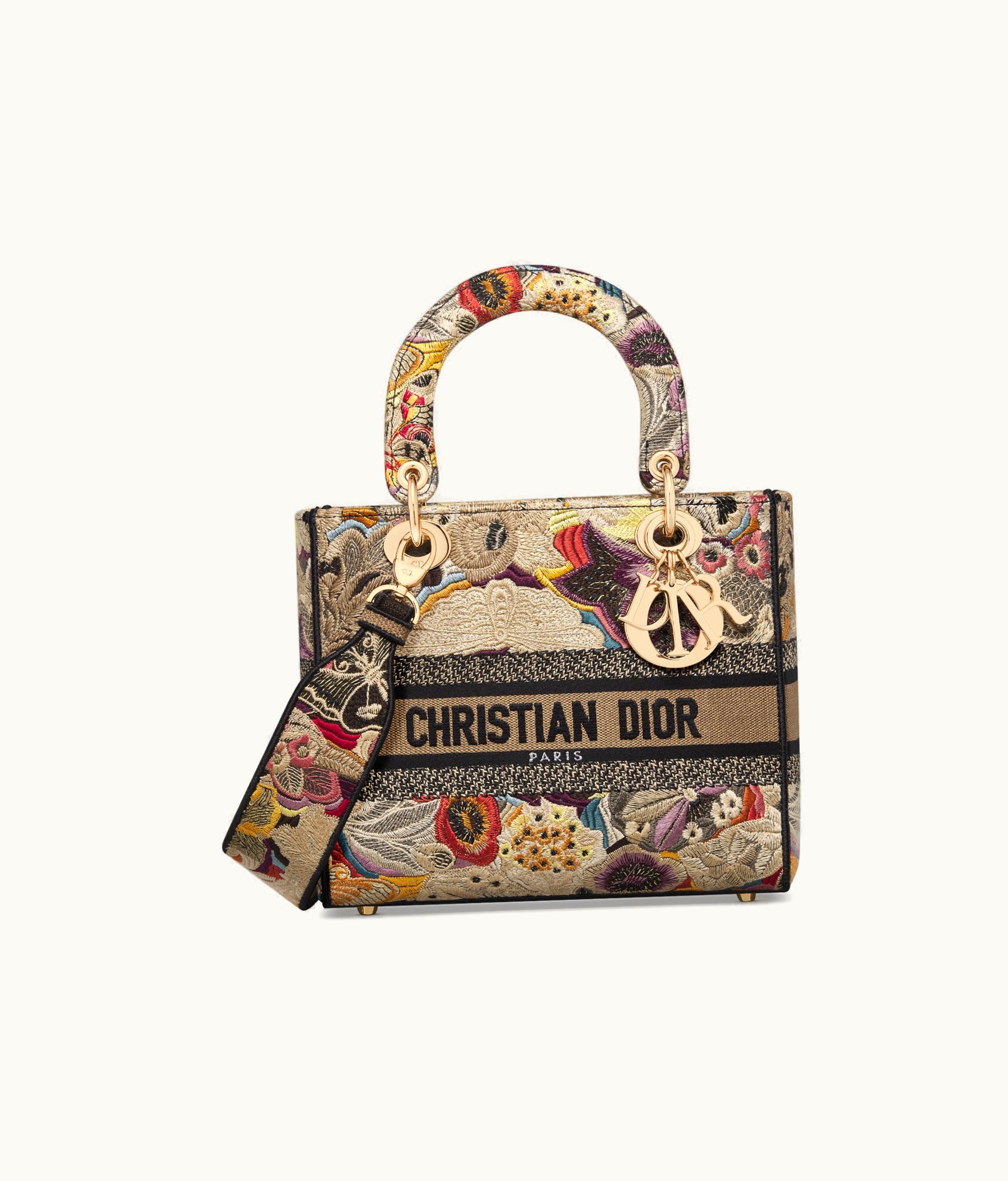 Dior Dior Medium Lady D-Lite Bag - Beige Multicolor Brocart Butterfly Embroidery