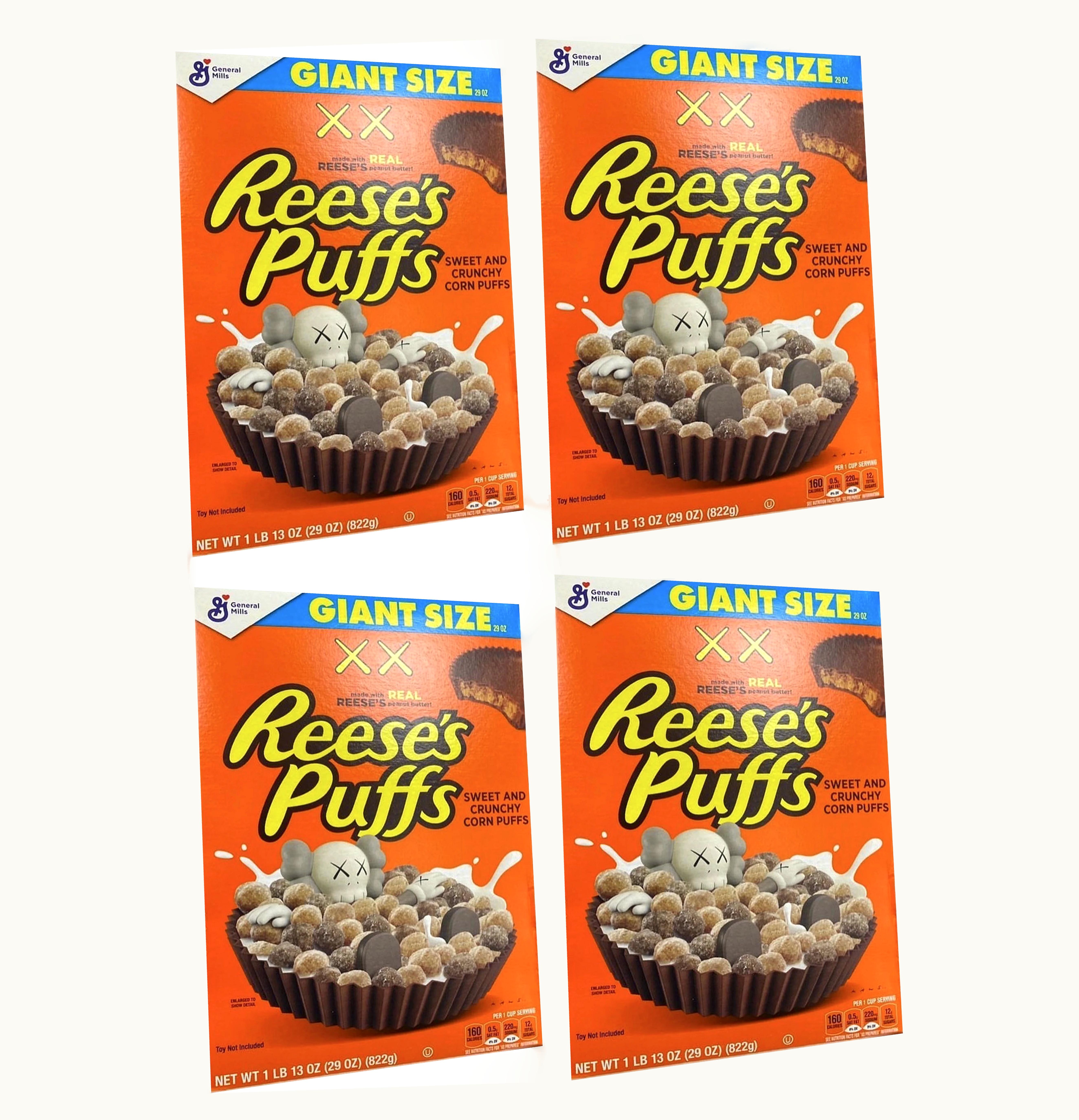 KAWS KAWS x Reeses Puffs Cereal Giant Size 4x Lot Not Fit For Human Consumption