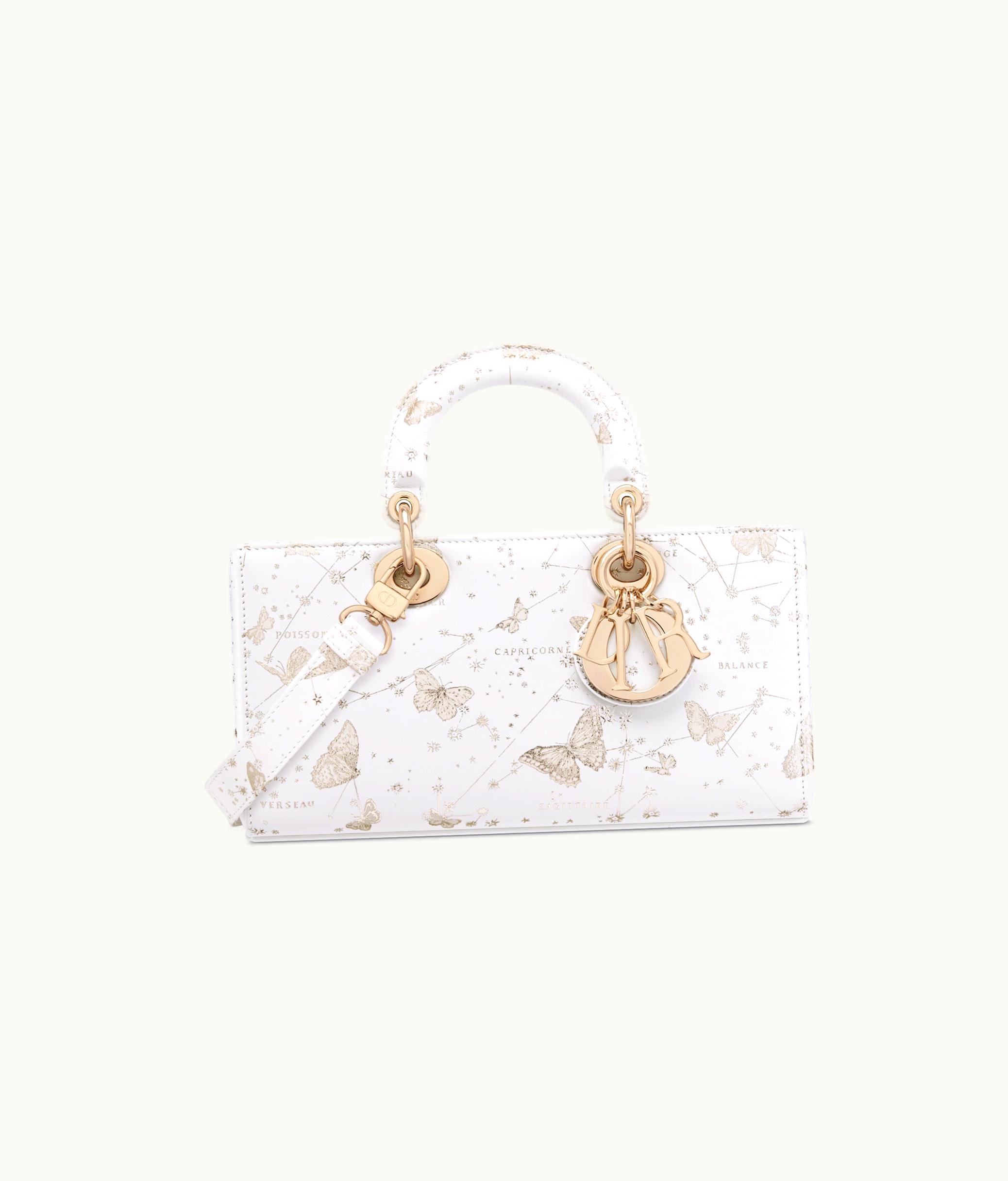 Dior Dior Medium Lady D-Joy Bag - White And Gold-Tone Calfskin With Butterfly Zodiac Print