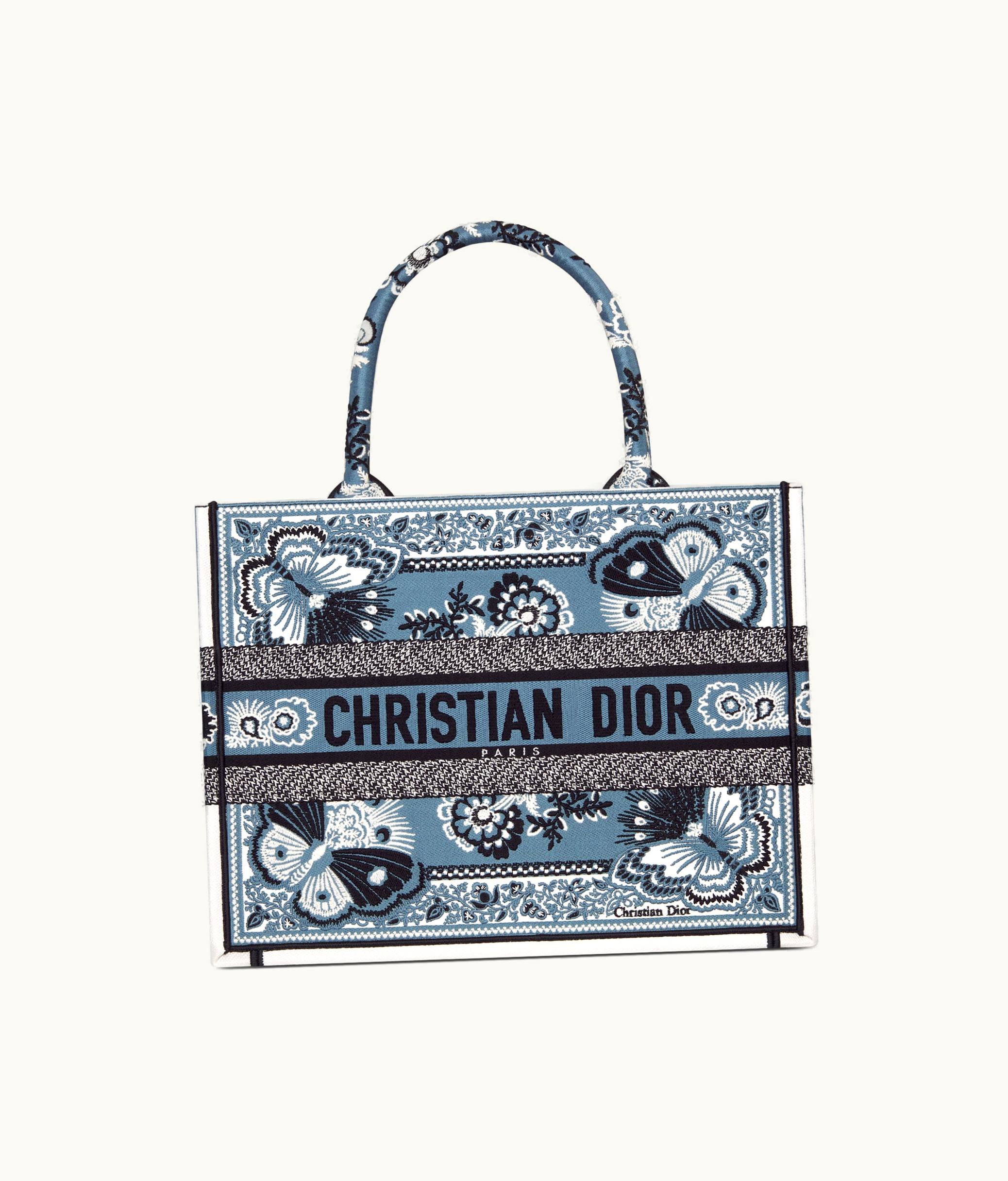 Dior Medium Dior Book Tote - Denim Blue Multicolor Butterfly Bandana Embroidery (36 X 27.5 X 16.5 CM)