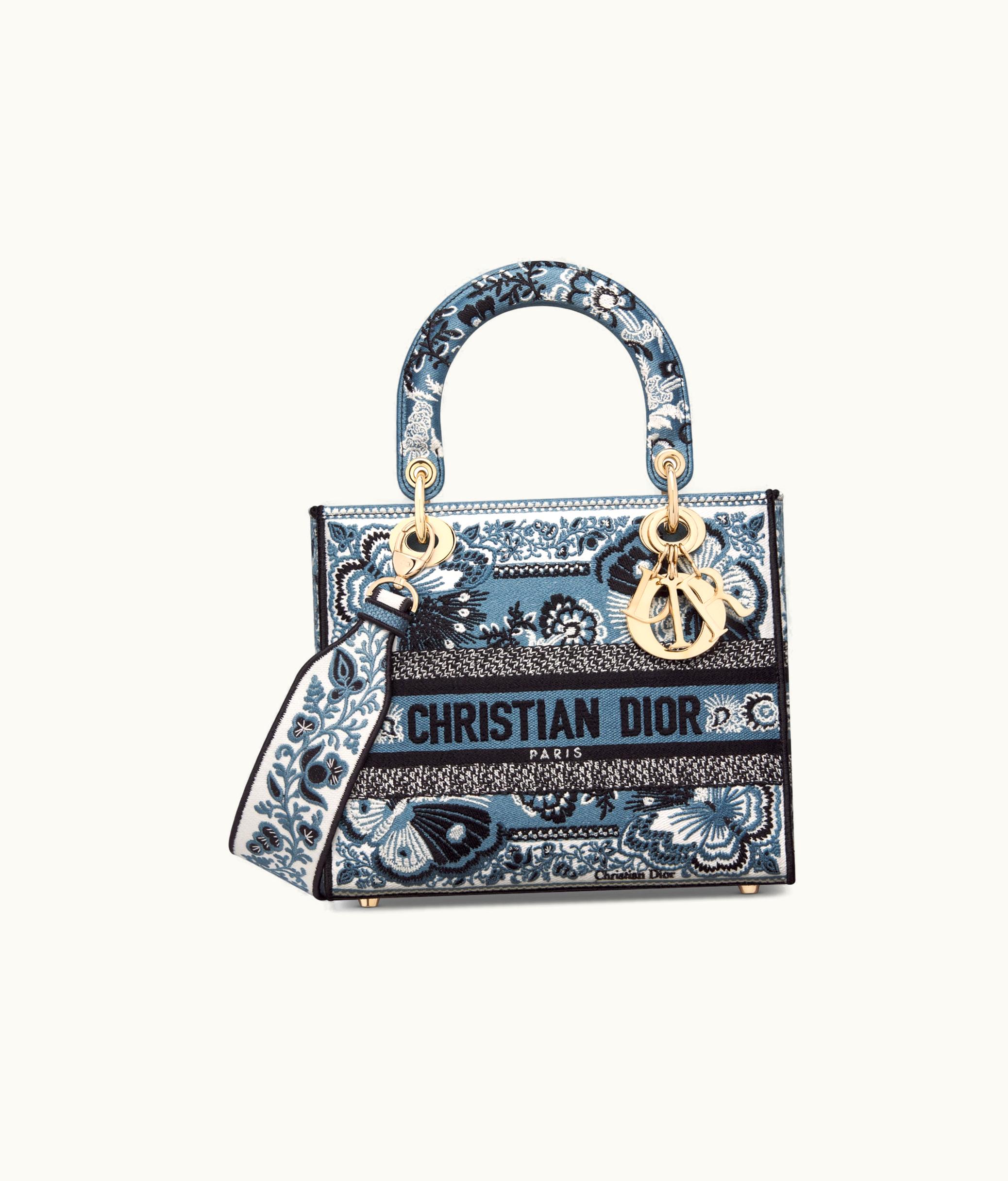 Dior Dior Medium Lady D-Lite Bag - Denim Blue Multicolor Butterfly Bandana Embroidery
