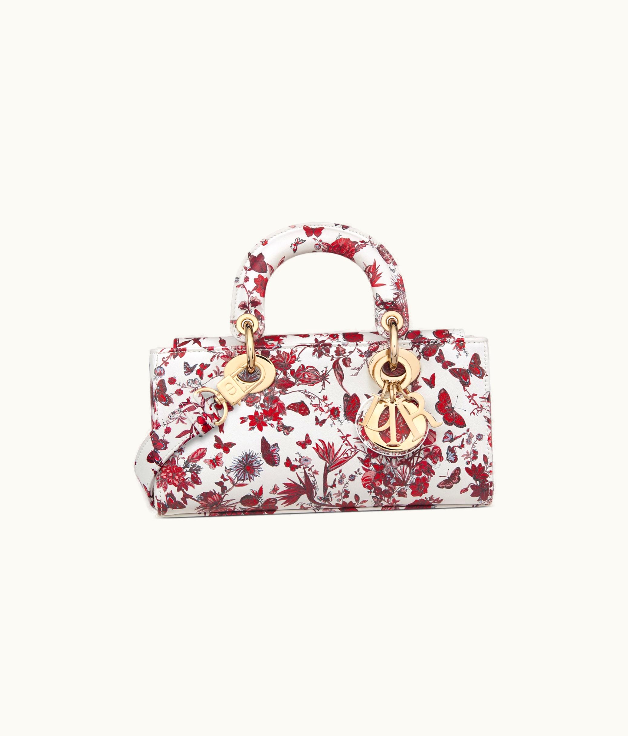 Dior Dior Small Lady D-Joy Bag - White And Red Calfskin With Le Cœur Des Papillons Print