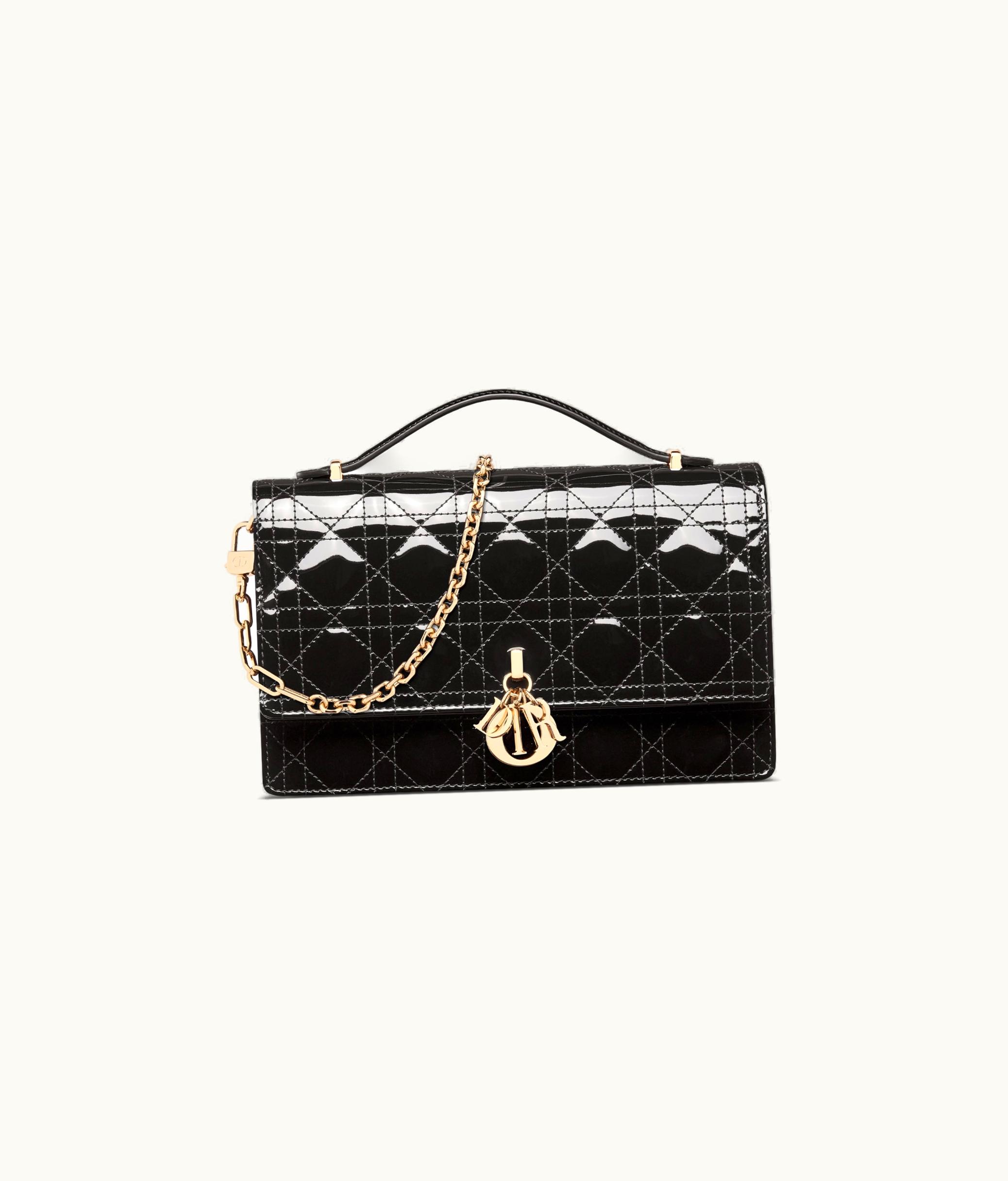 Dior Miss Dior Top Handle Bag - Black Patent Cannage Calfskin
