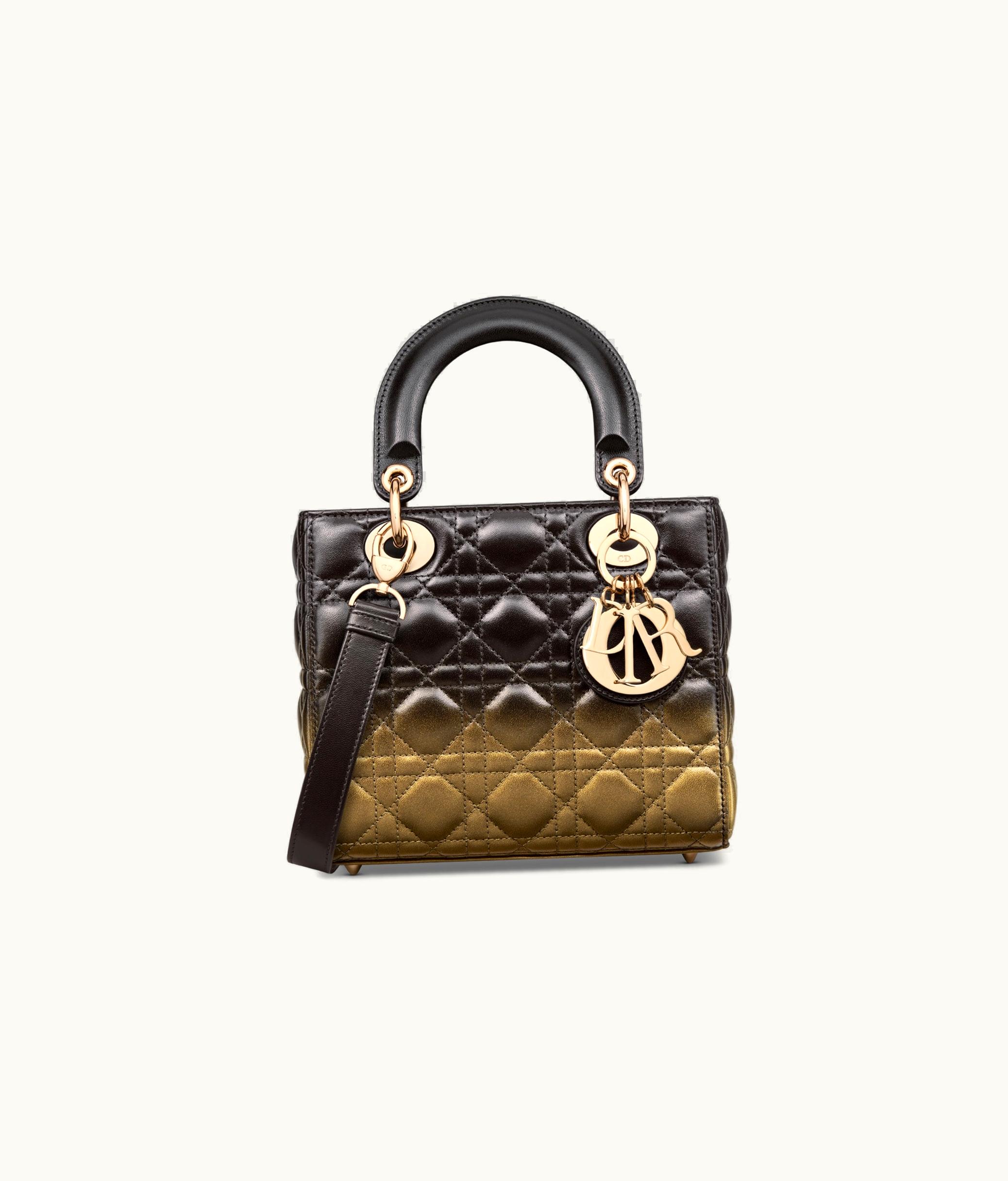 Dior Small Lady Dior Bag - Black And Gold-Tone Gradient Cannage Lambskin