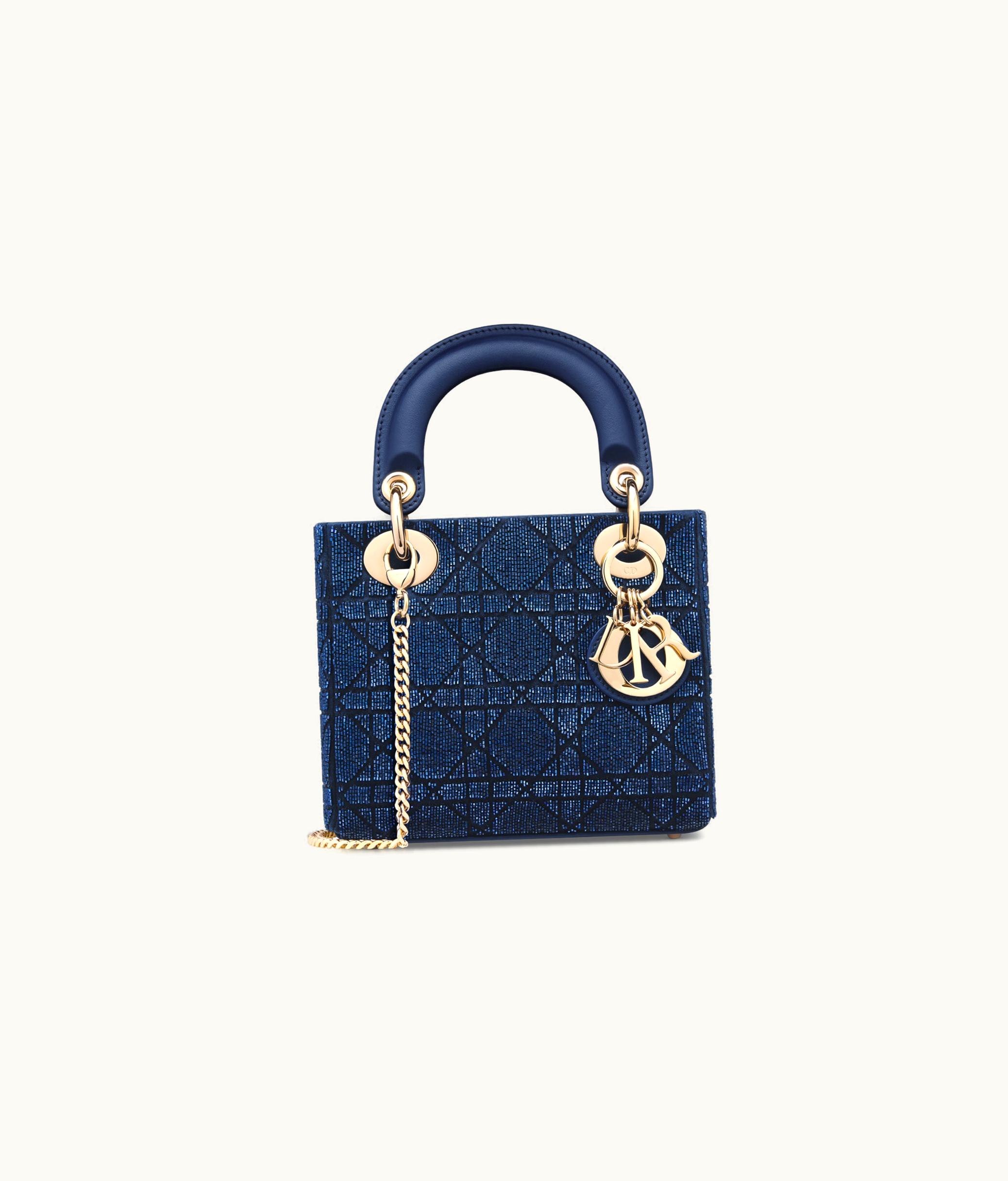 Dior Mini Lady Dior Bag - Deep Ocean Blue Cannage Embroidered Cotton With Micropearls