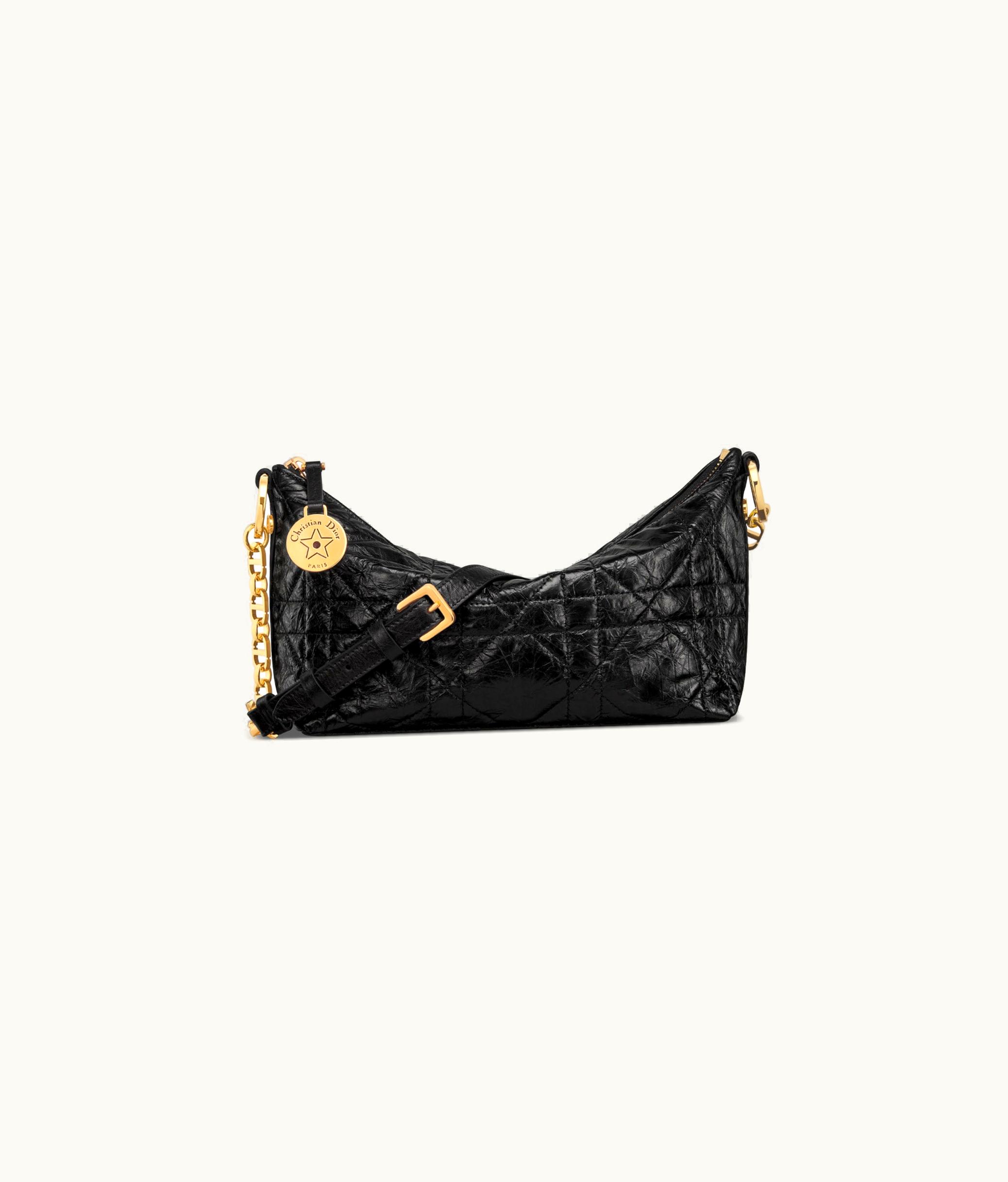 Dior Diorstar Hobo Bag With Chain - Black Macrocannage Crinkled Calfskin