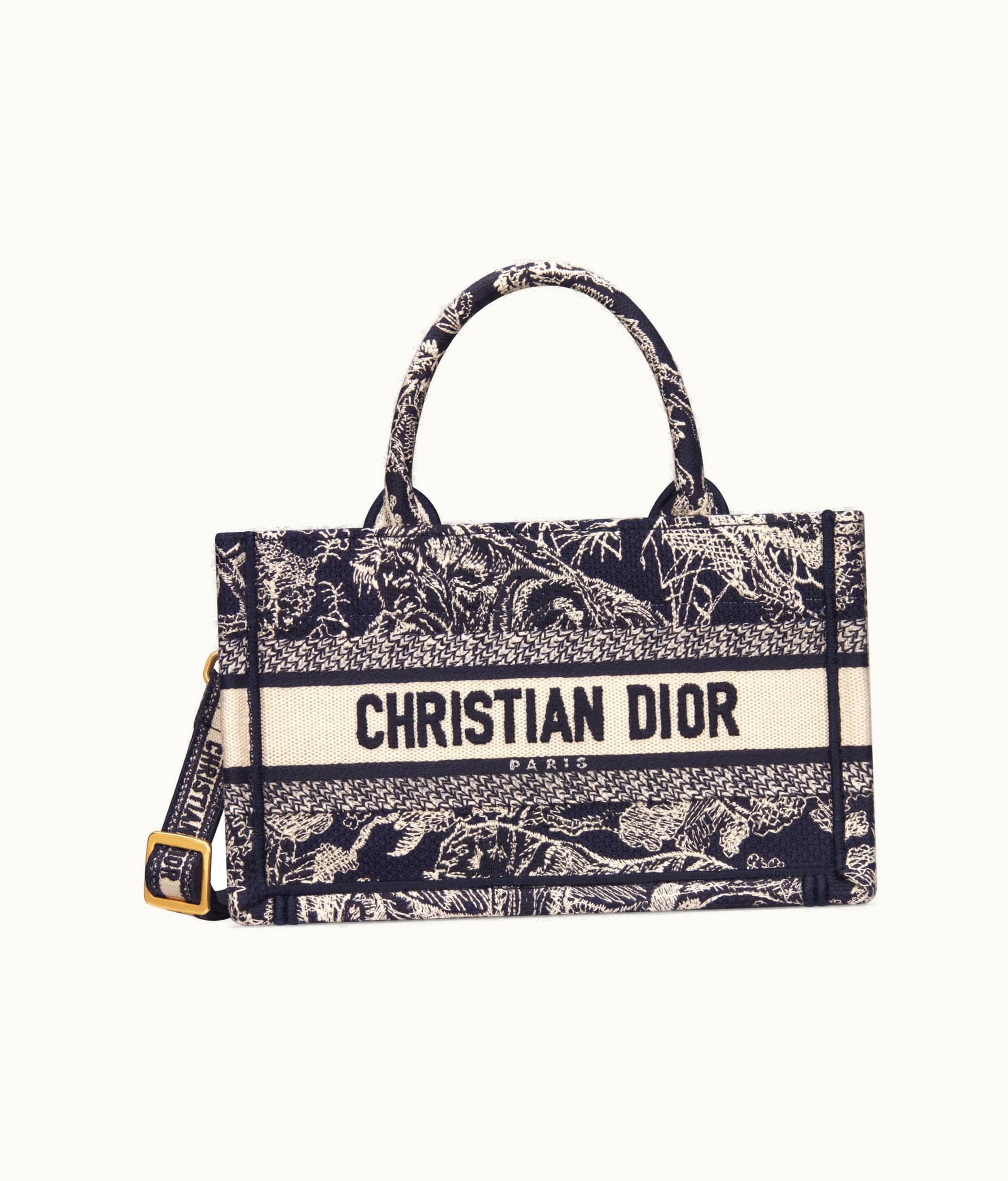 Dior Mini Dior Book Tote With Strap - Blue Toile De Jouy Reverse Embroidery (21.5 X 13 X 7.5 CM)