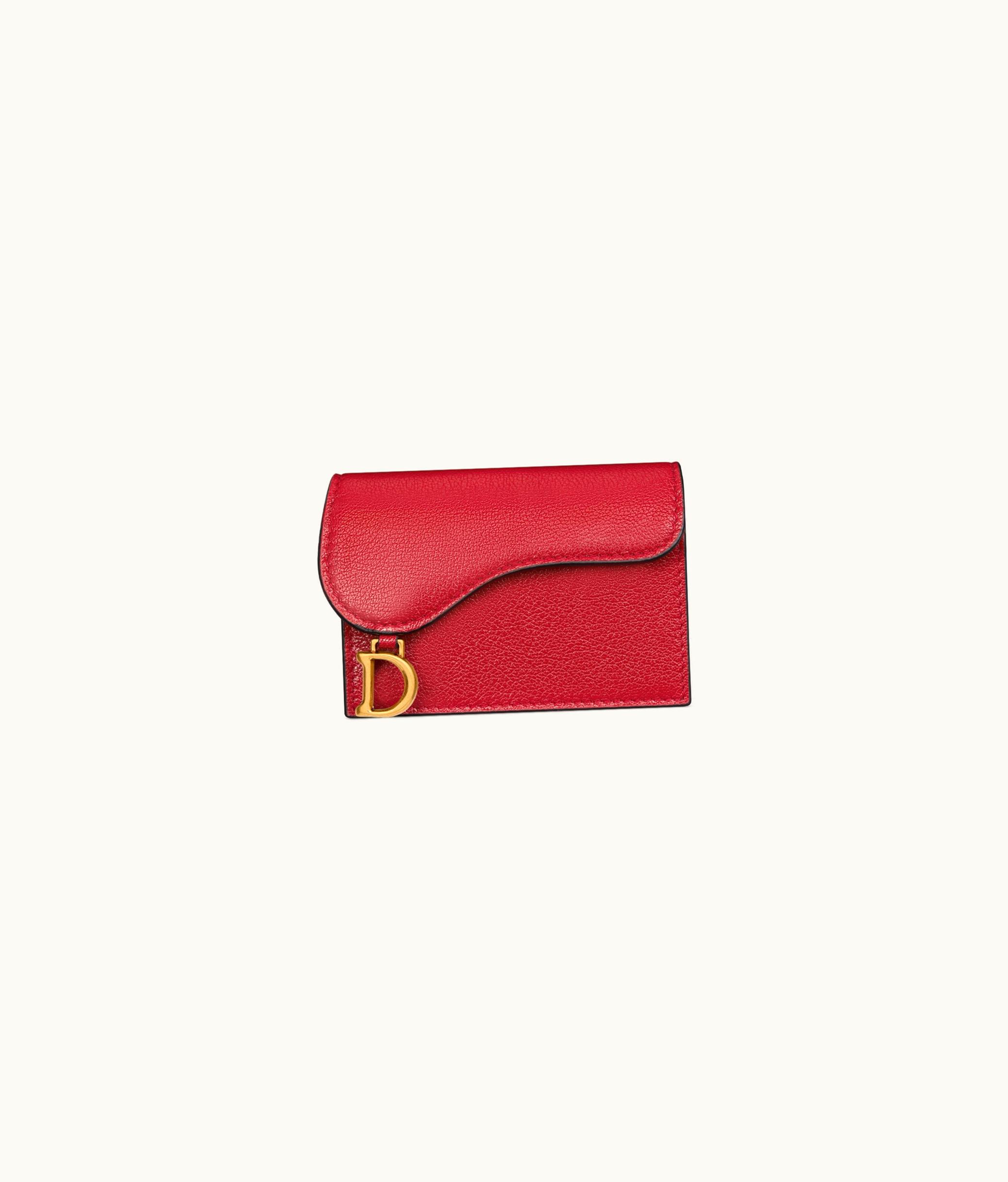 Dior Dior Saddle Flap Card Holder - Amaryllis Red Goatskin