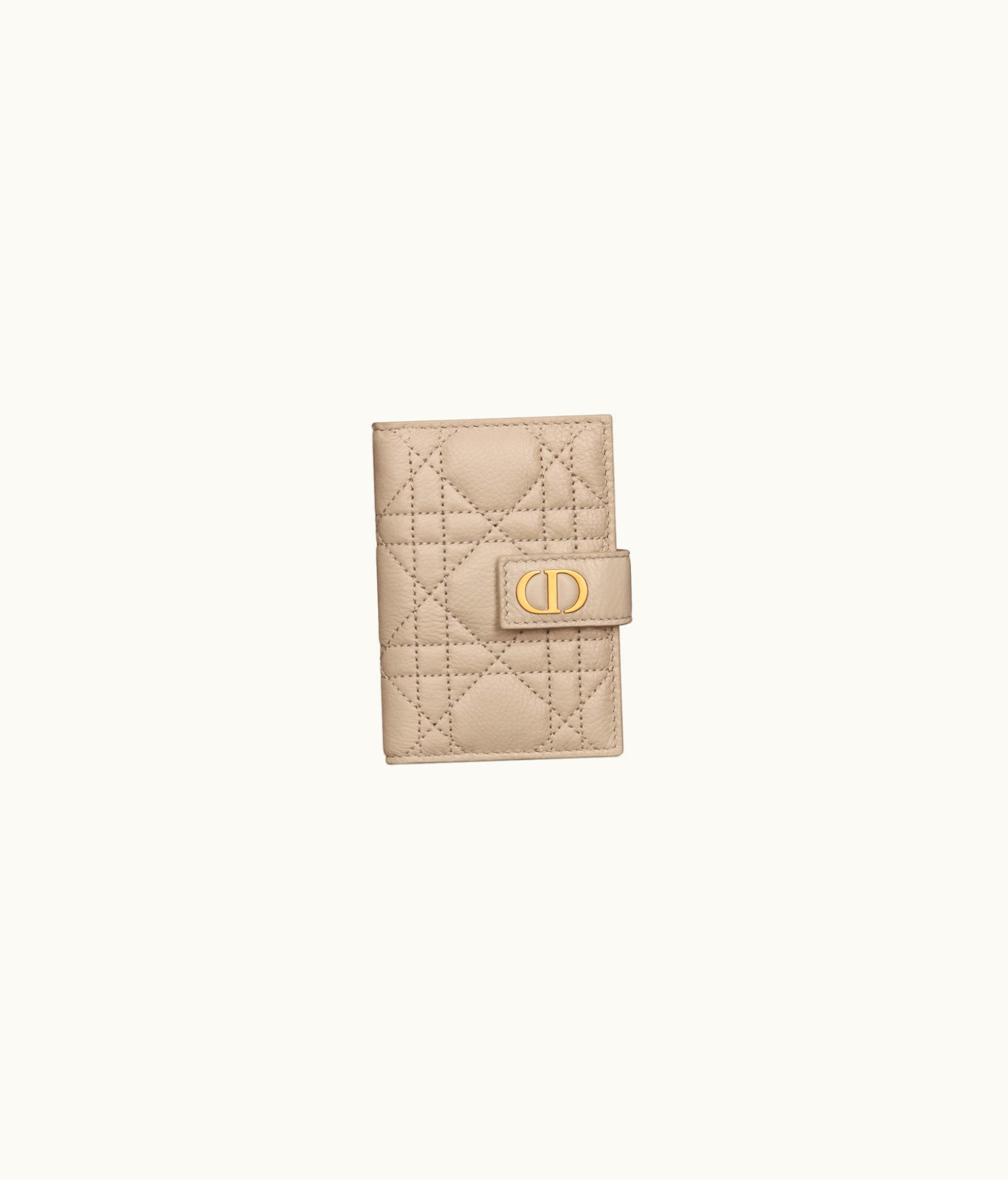 Dior Dior Caro Vertical Card Holder - Sand-Colored Supple Cannage Calfskin