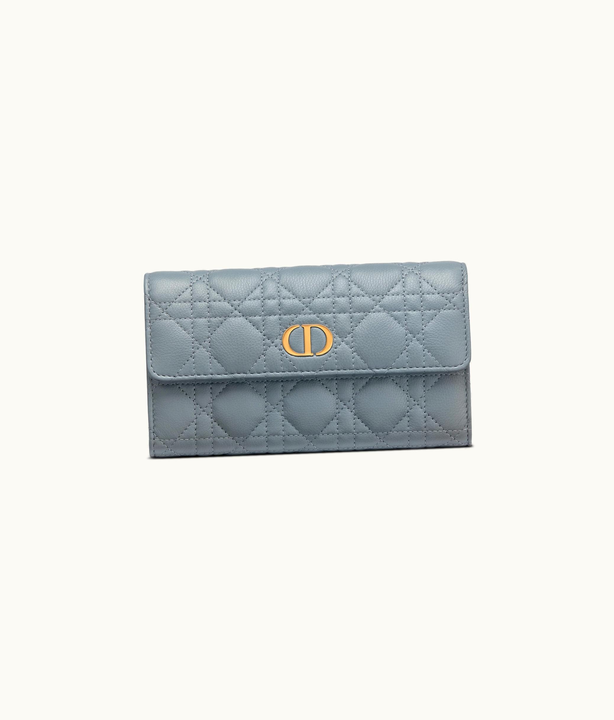 Dior Dior Caro Long Flap Wallet - Cloud Blue Supple Cannage Calfskin
