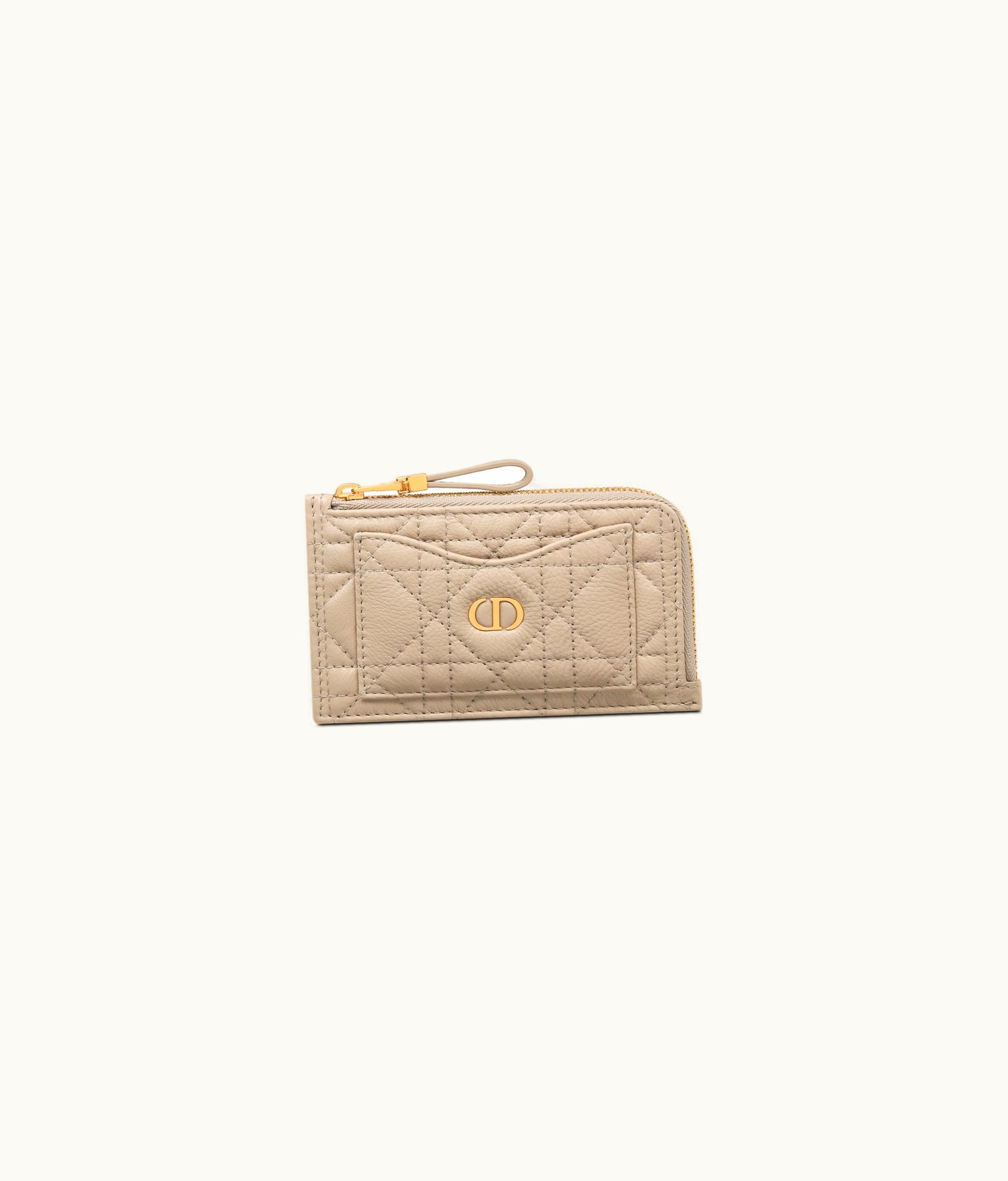 Dior Dior Caro Cosmos Zipped Card Holder - Sand-Colored Supple Cannage Calfskin