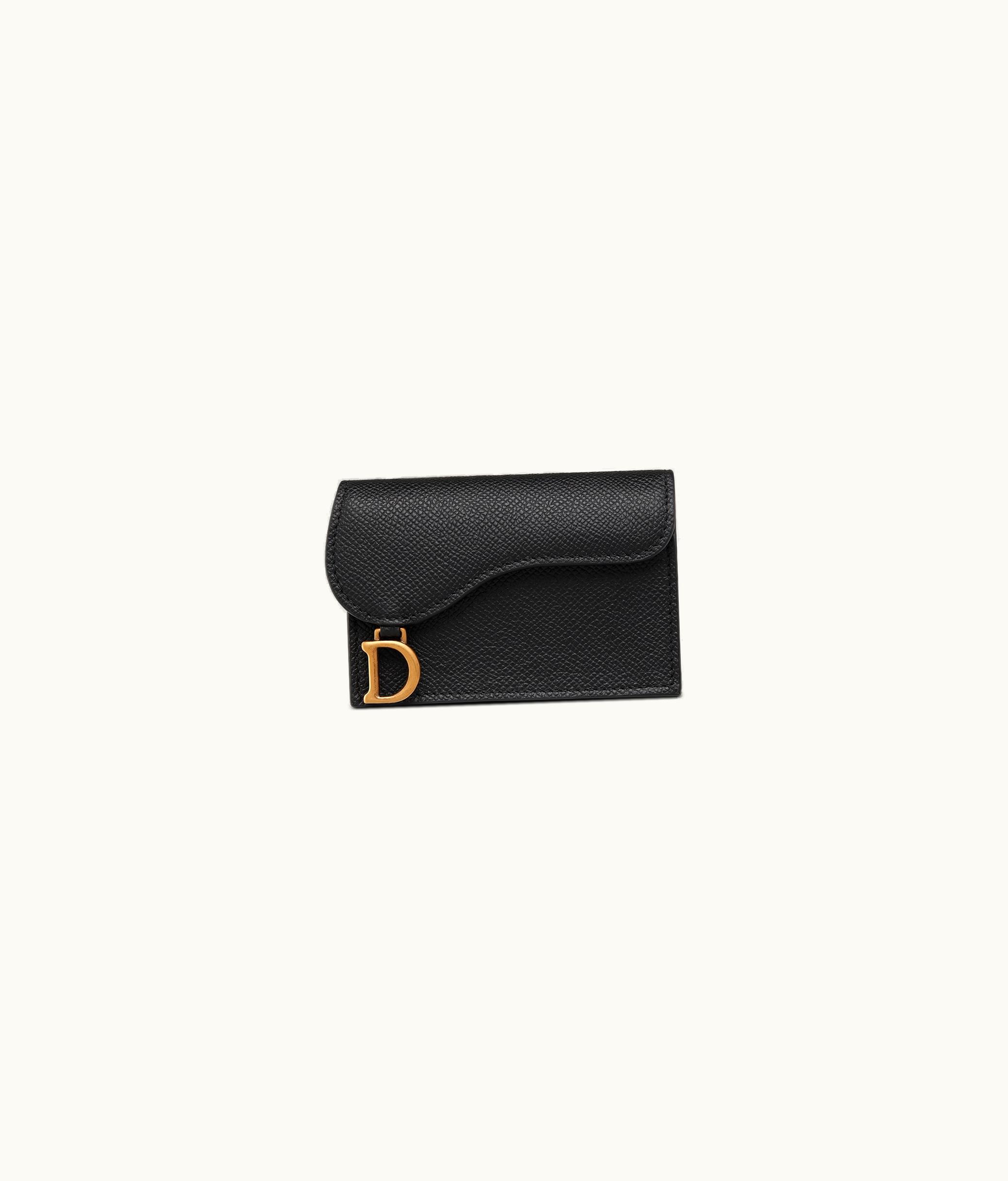 Dior Dior Saddle Flap Card Holder - Black Grained Calfskin