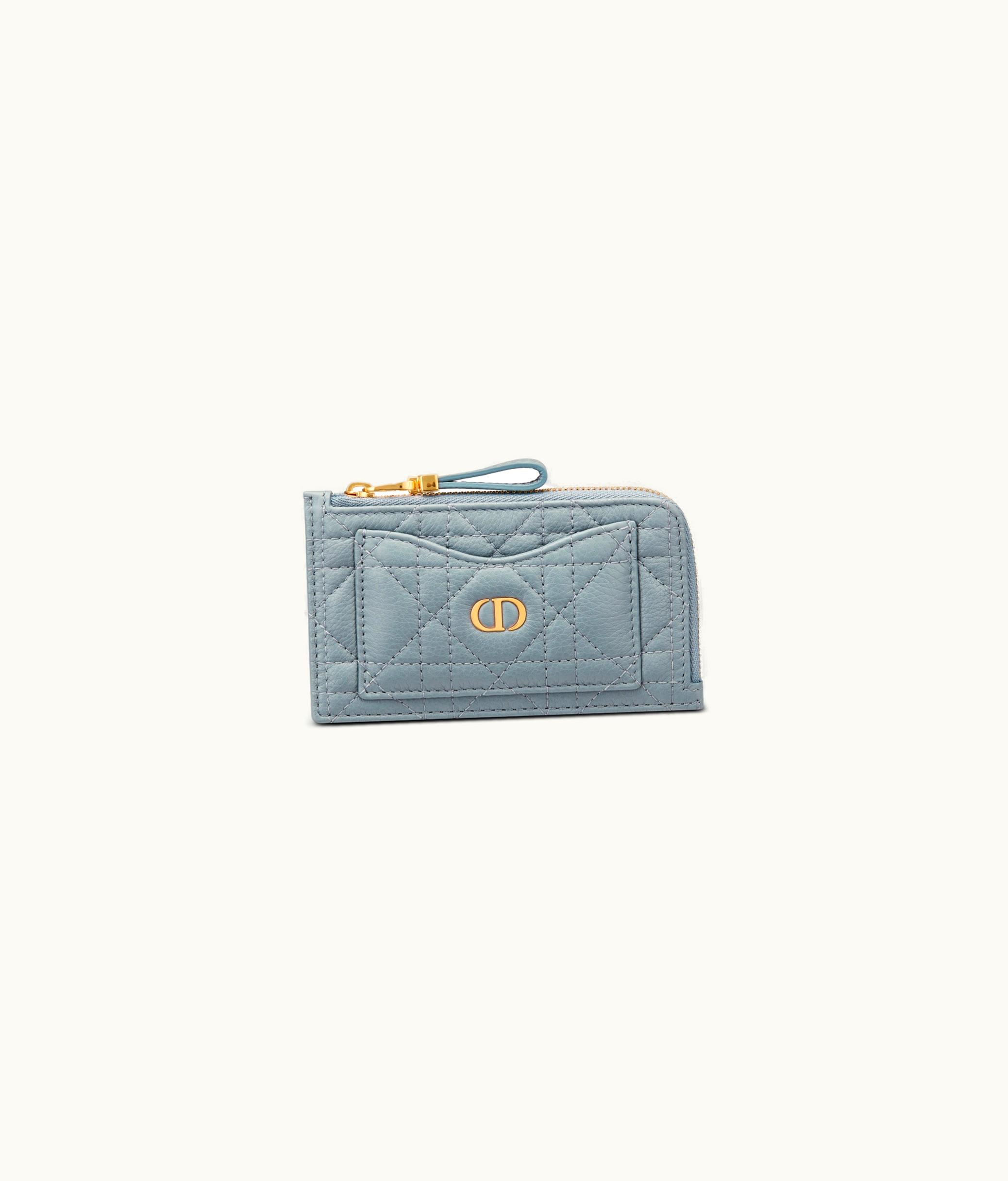Dior Dior Caro Cosmos Zipped Card Holder - Cloud Blue Supple Cannage Calfskin