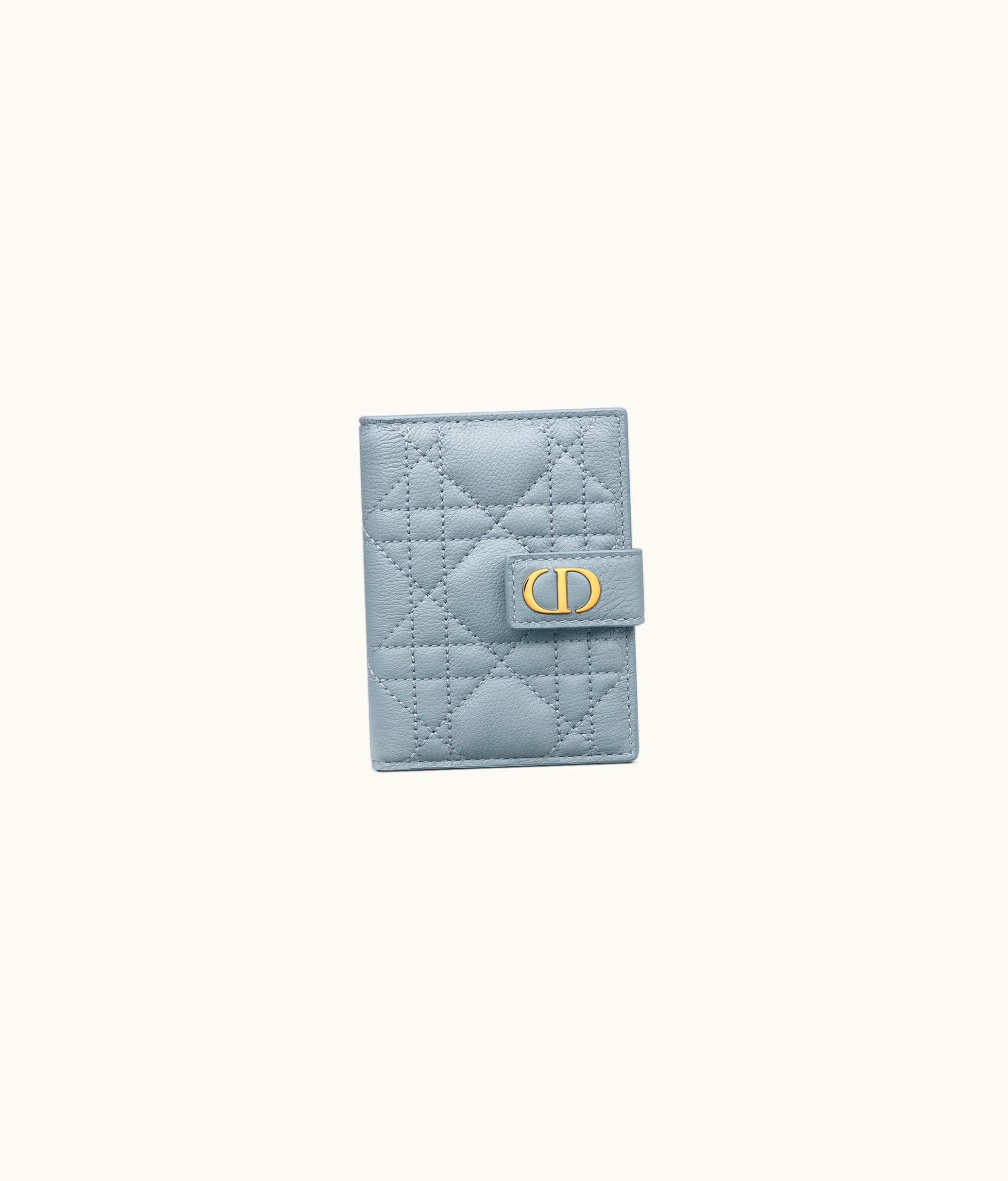 Dior Dior Caro Vertical Card Holder - Cloud Blue Supple Cannage Calfskin