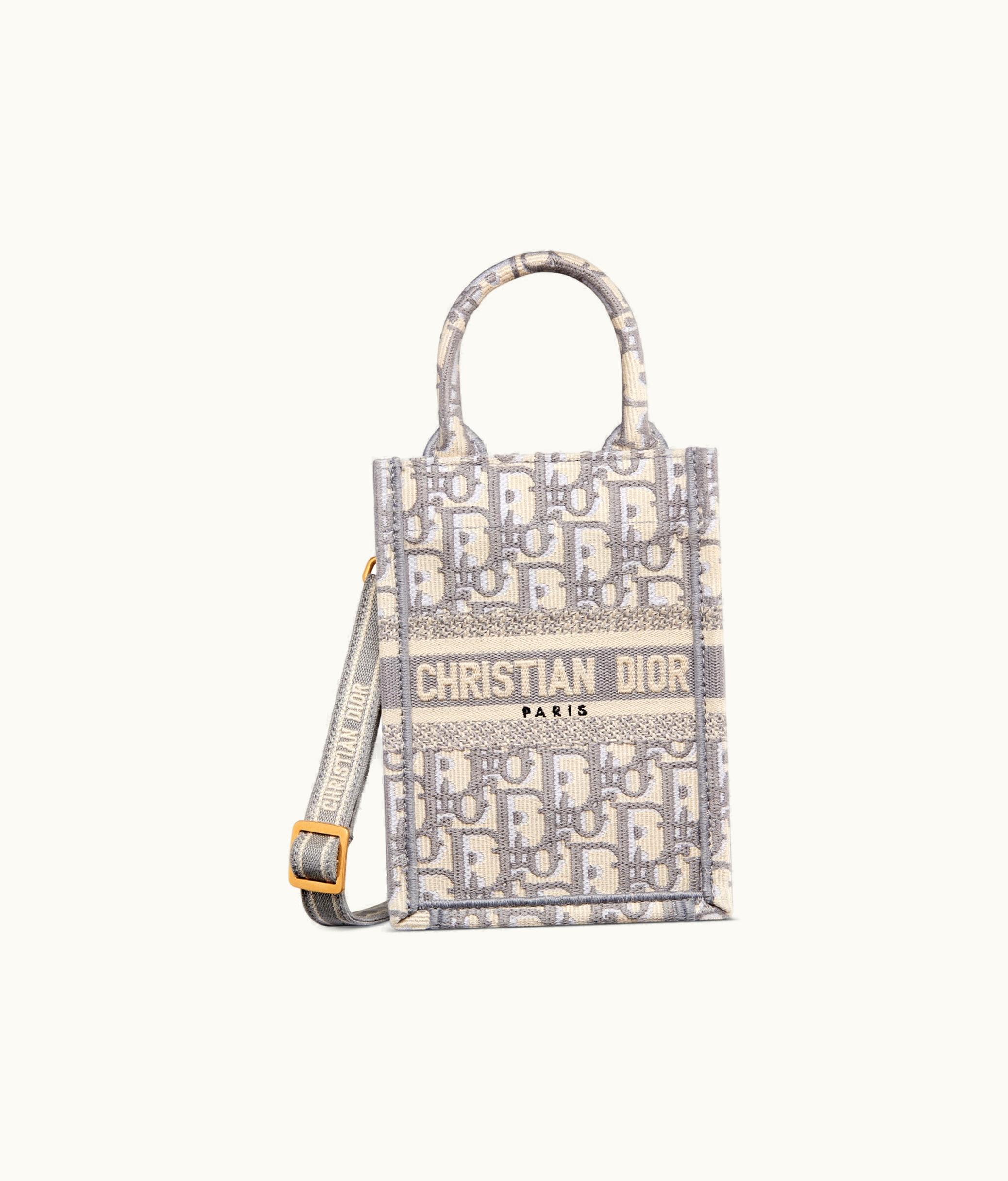 Dior Mini Vertical Dior Book Tote With Strap - Gray Dior Oblique Embroidery (13 X 18 X 5 CM)