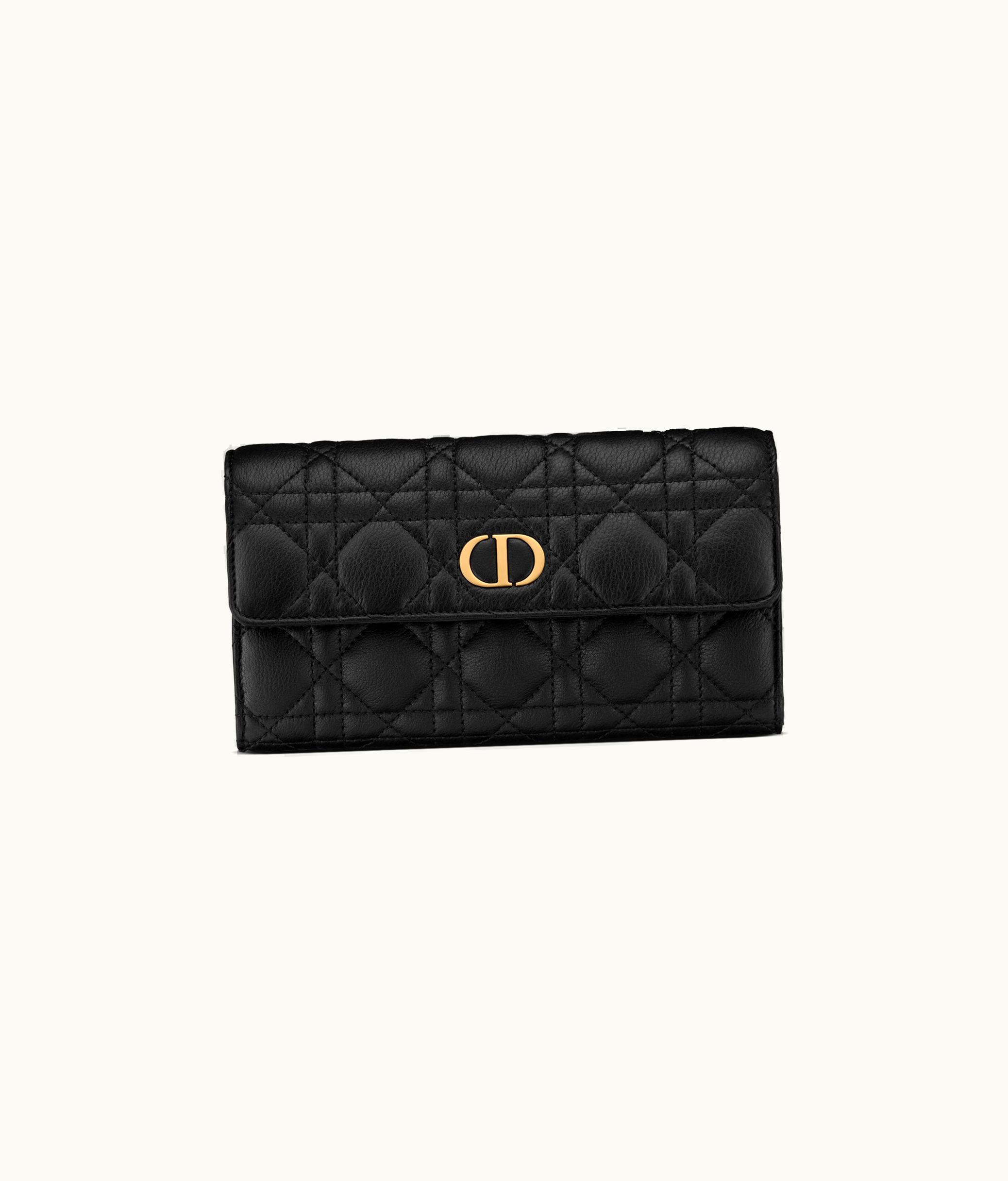 Dior Dior Caro Long Flap Wallet - Black Supple Cannage Calfskin