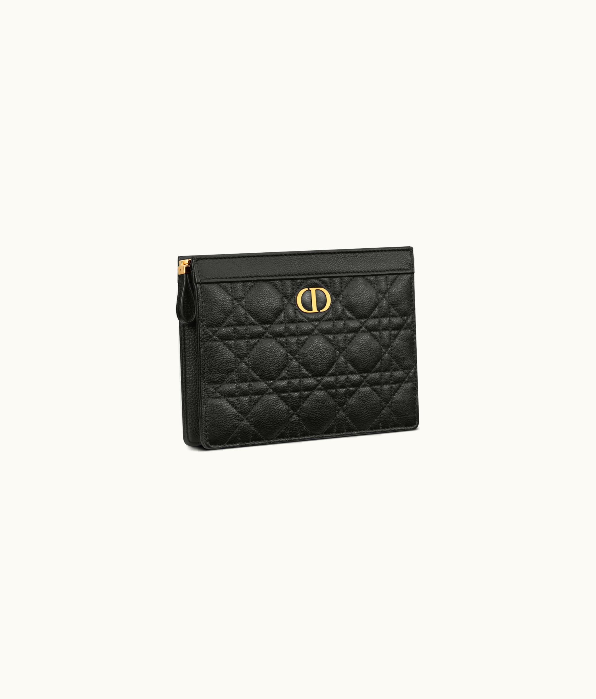 Dior Dior Caro Zipped Pouch With Chain - Black Supple Cannage Calfskin