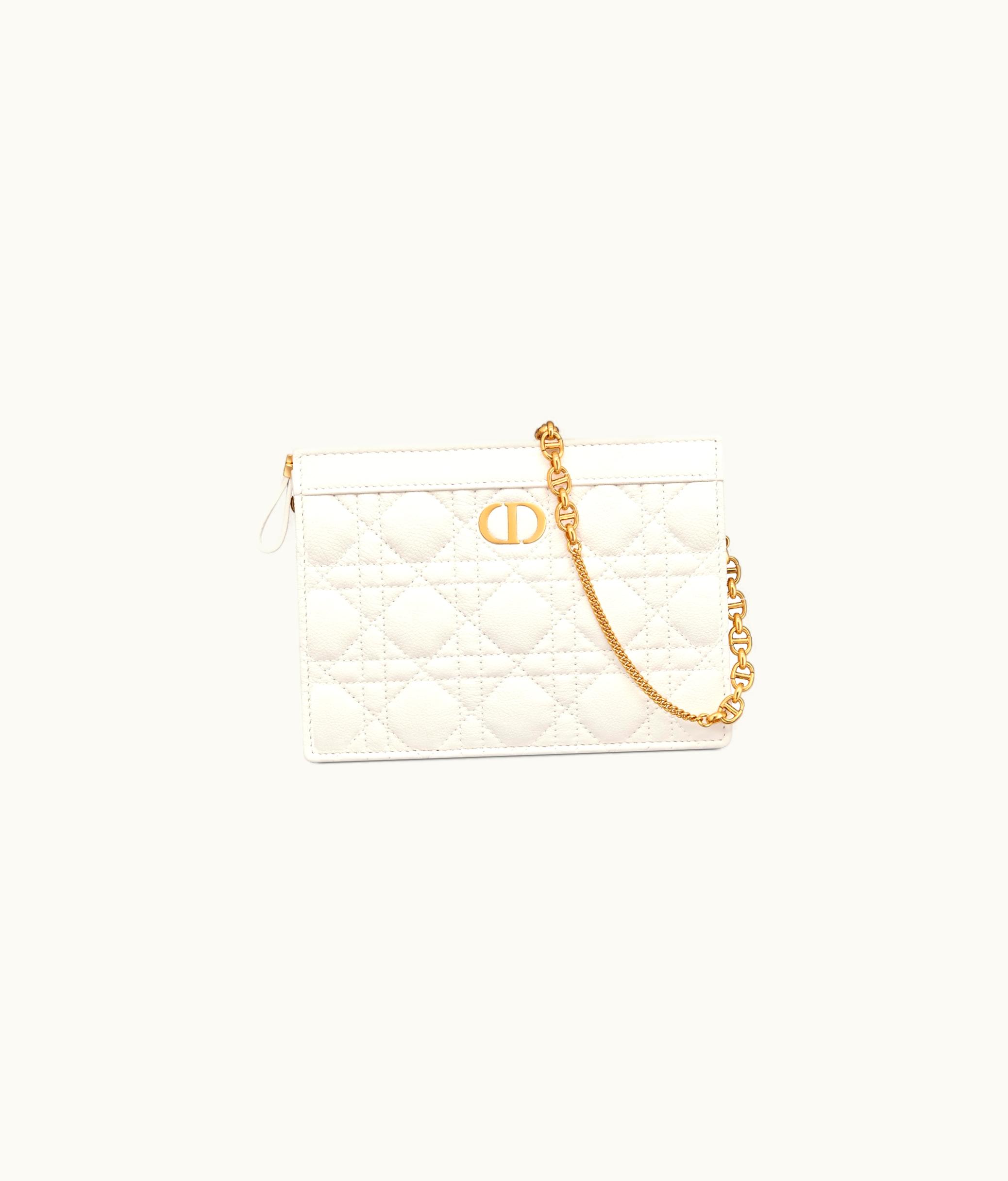 Dior Dior Caro Zipped Pouch With Chain - Latte Supple Cannage Calfskin