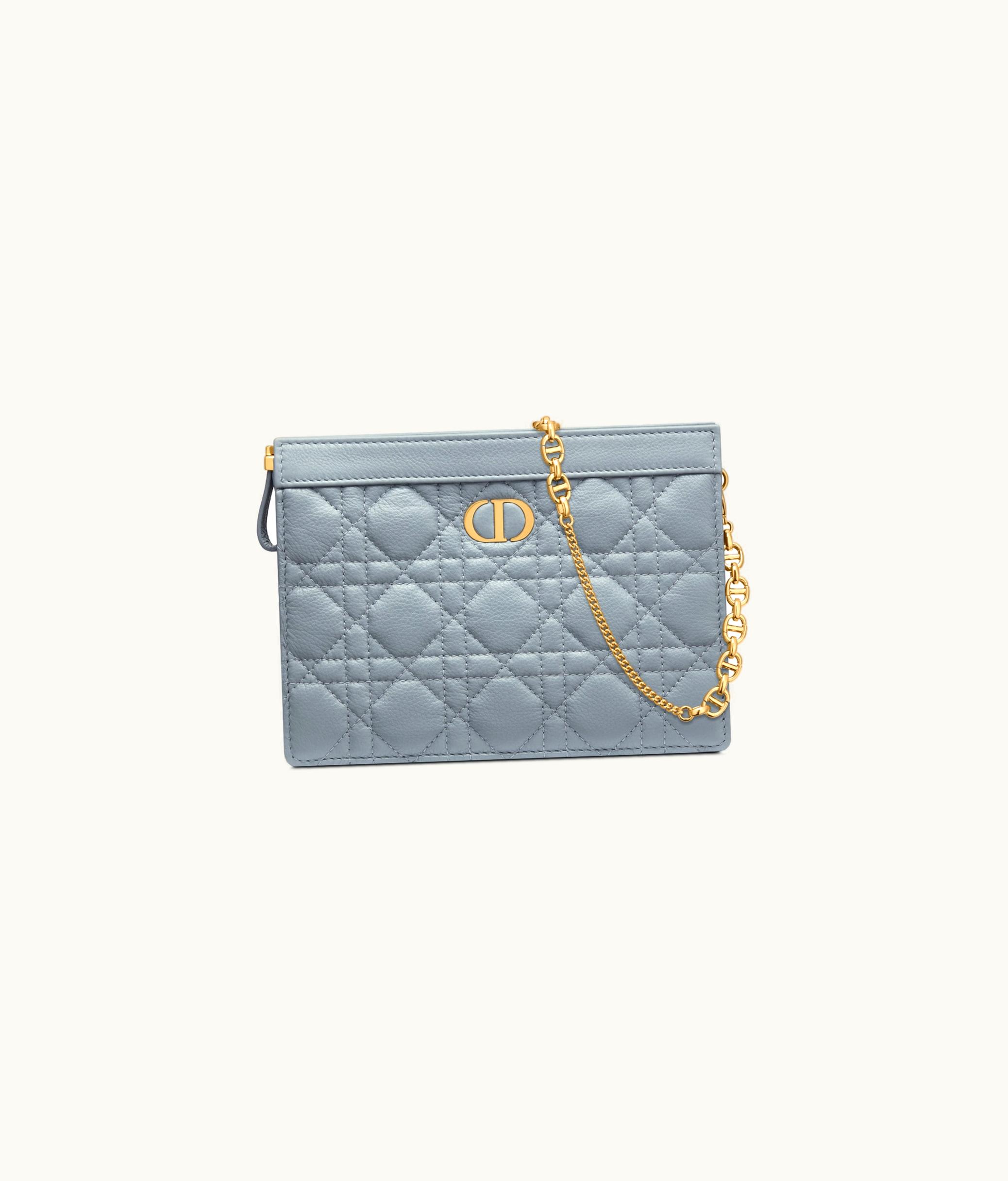 Dior Dior Caro Zipped Pouch With Chain - Cloud Blue Supple Cannage Calfskin