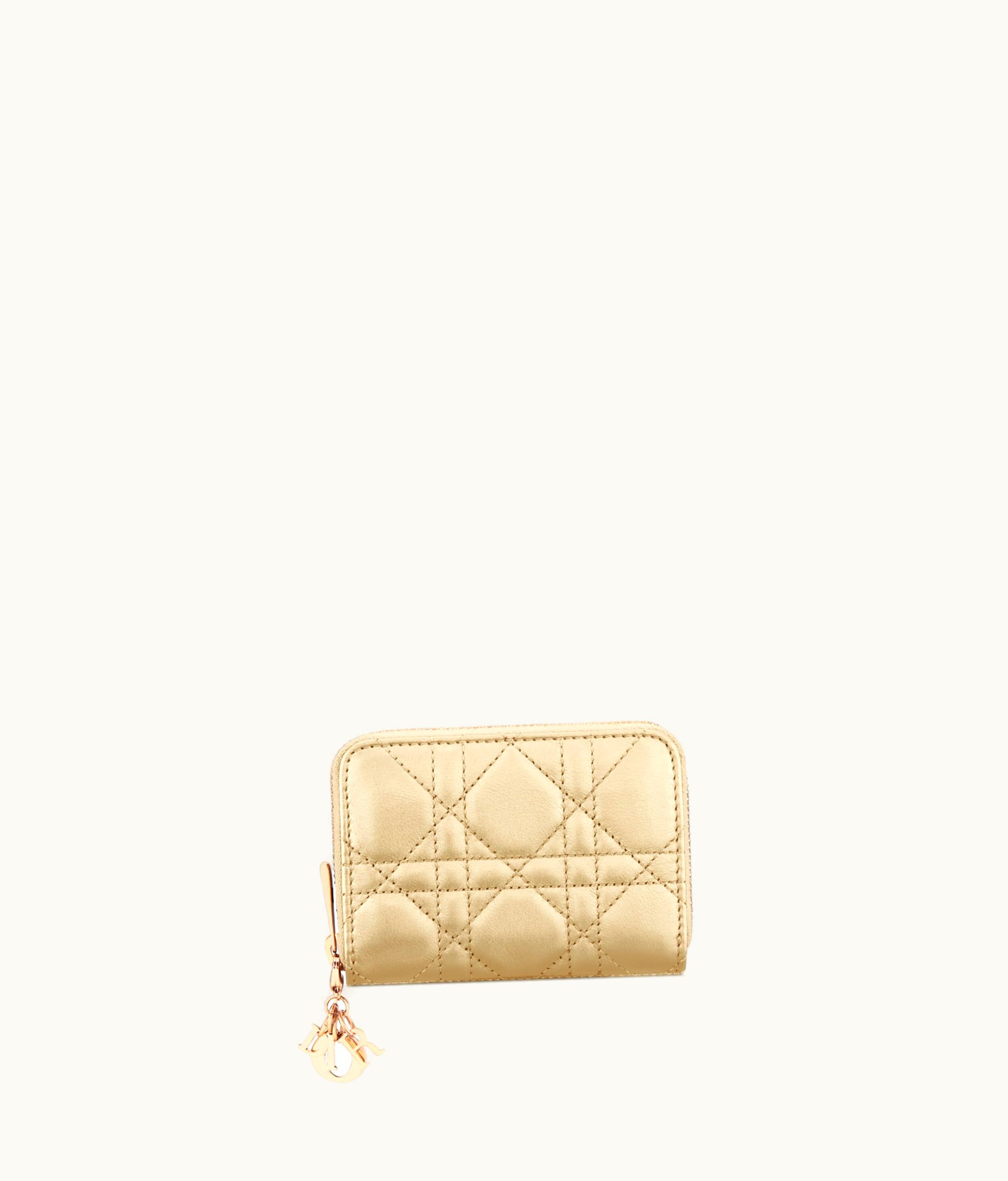 Dior Small Dior Or Lady Dior Voyageur Coin Purse - Iridescent Metallic Gold-Tone Cannage Lambskin
