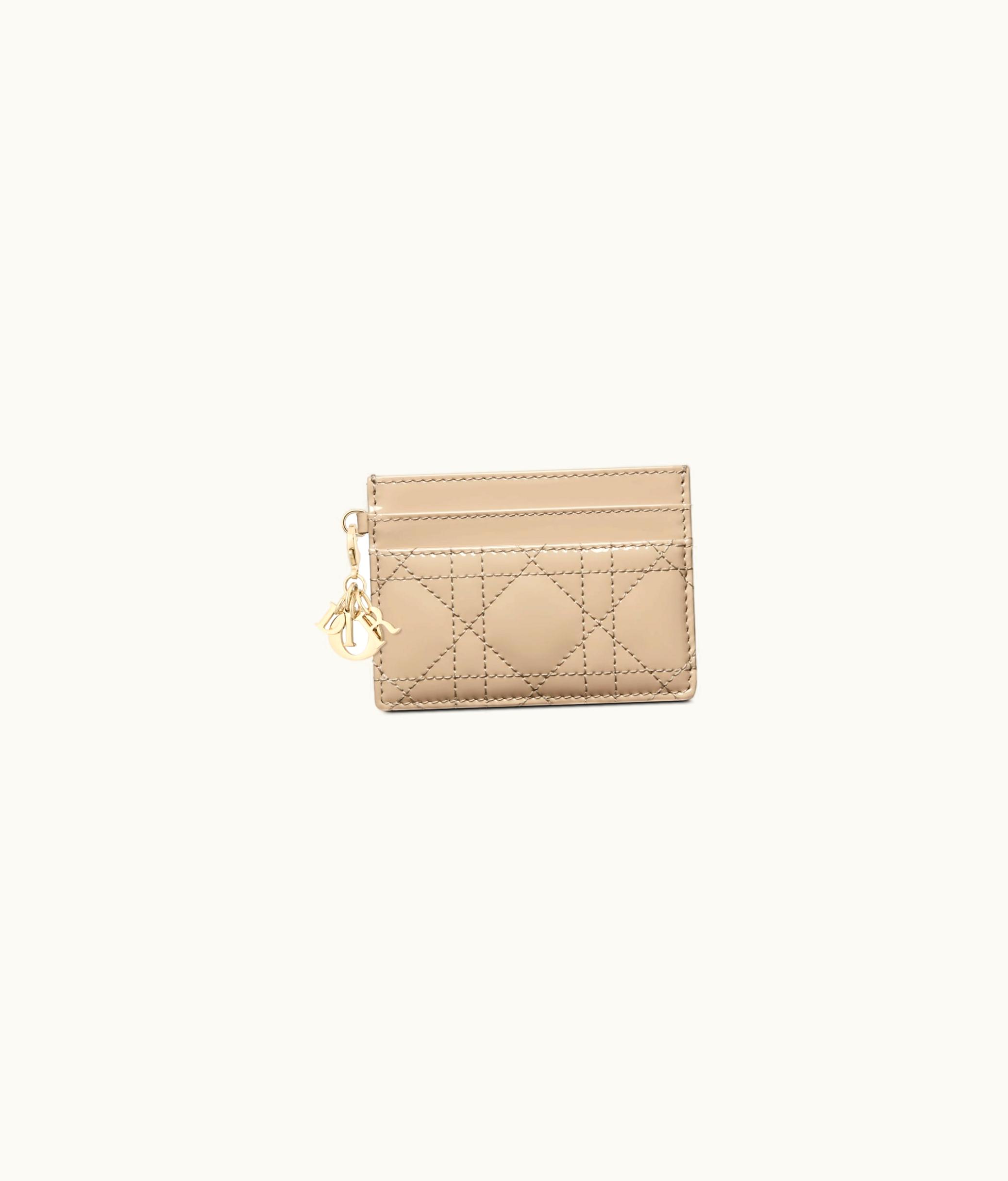 Dior Lady Dior Five-Slot Card Holder - Sand-Colored Patent Cannage Calfskin