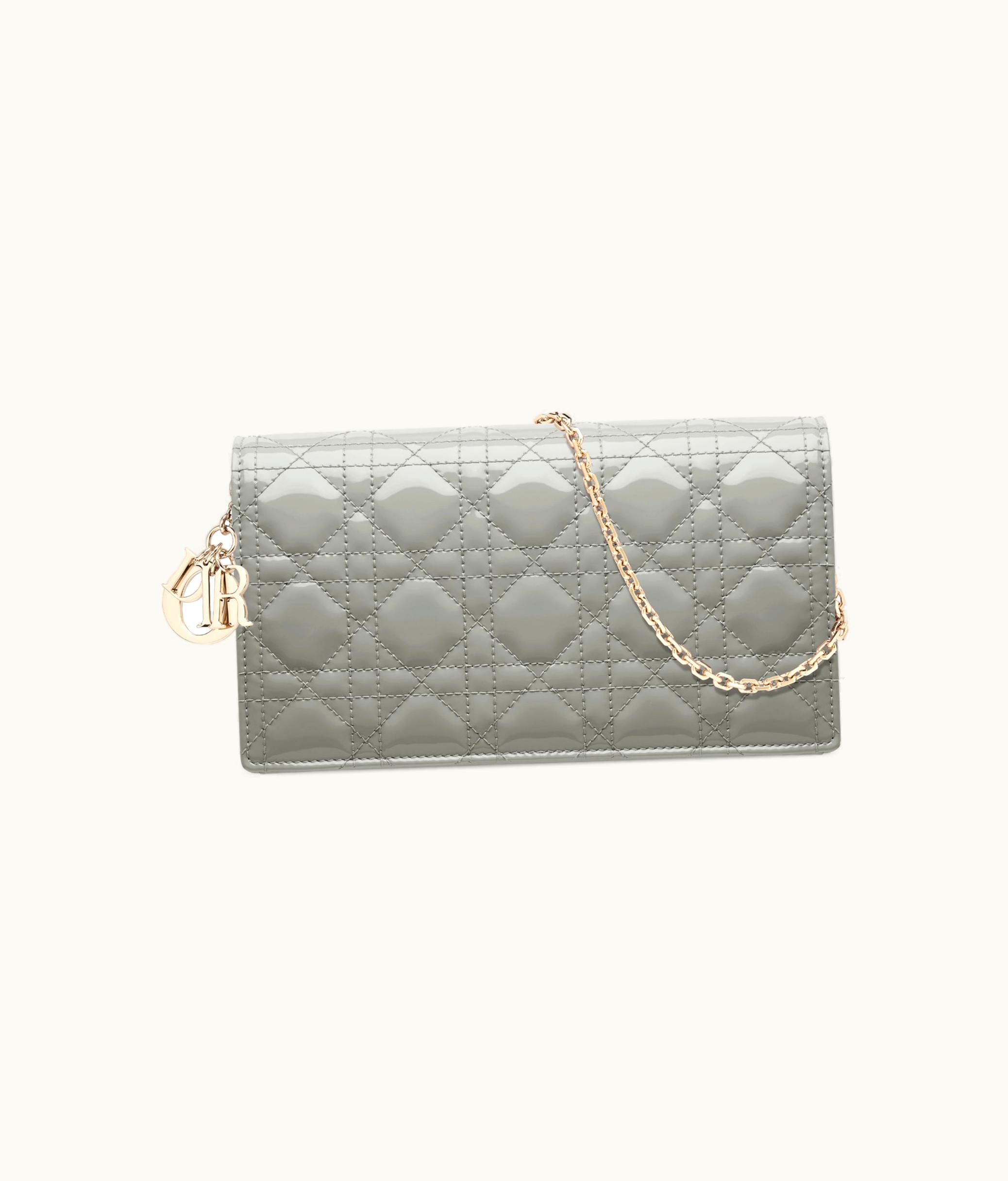 Dior Lady Dior Pouch - Stone Gray Patent Cannage Calfskin