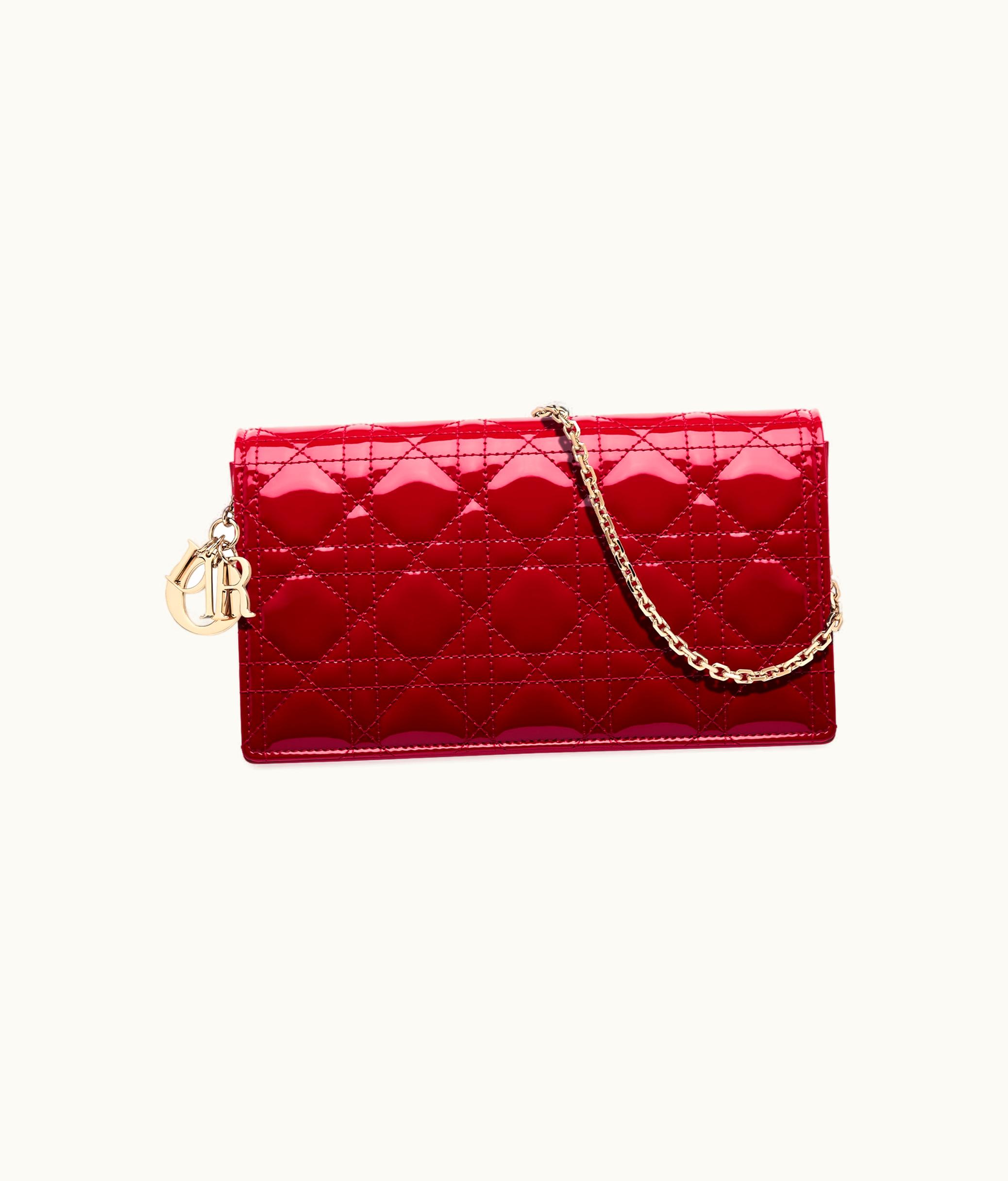 Dior Lady Dior Pouch - Cherry Red Patent Cannage Calfskin