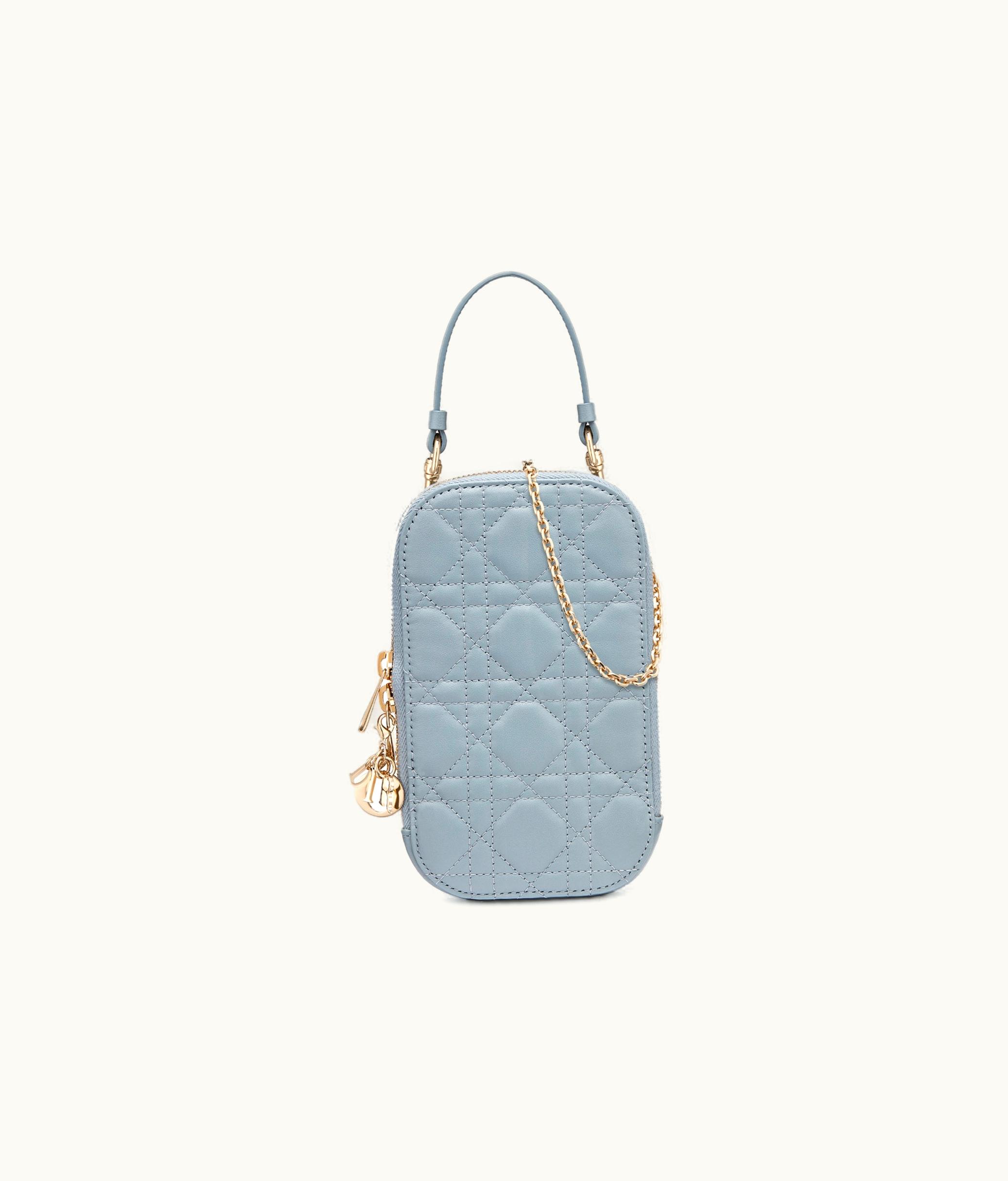 Dior Lady Dior Phone Holder - Cloud Blue Cannage Lambskin