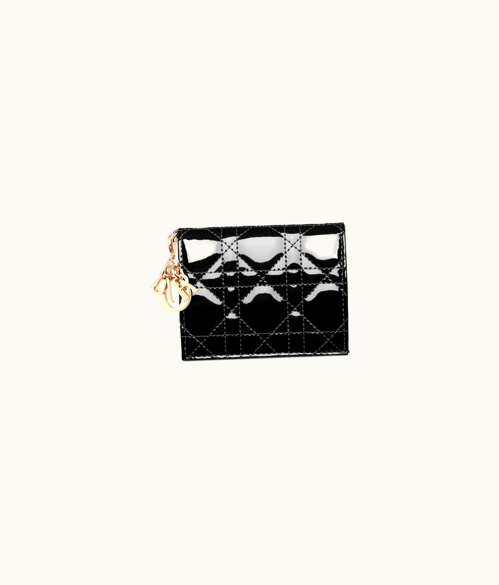 Dior Mini Lady Dior Wallet - Black Patent Cannage Calfskin
