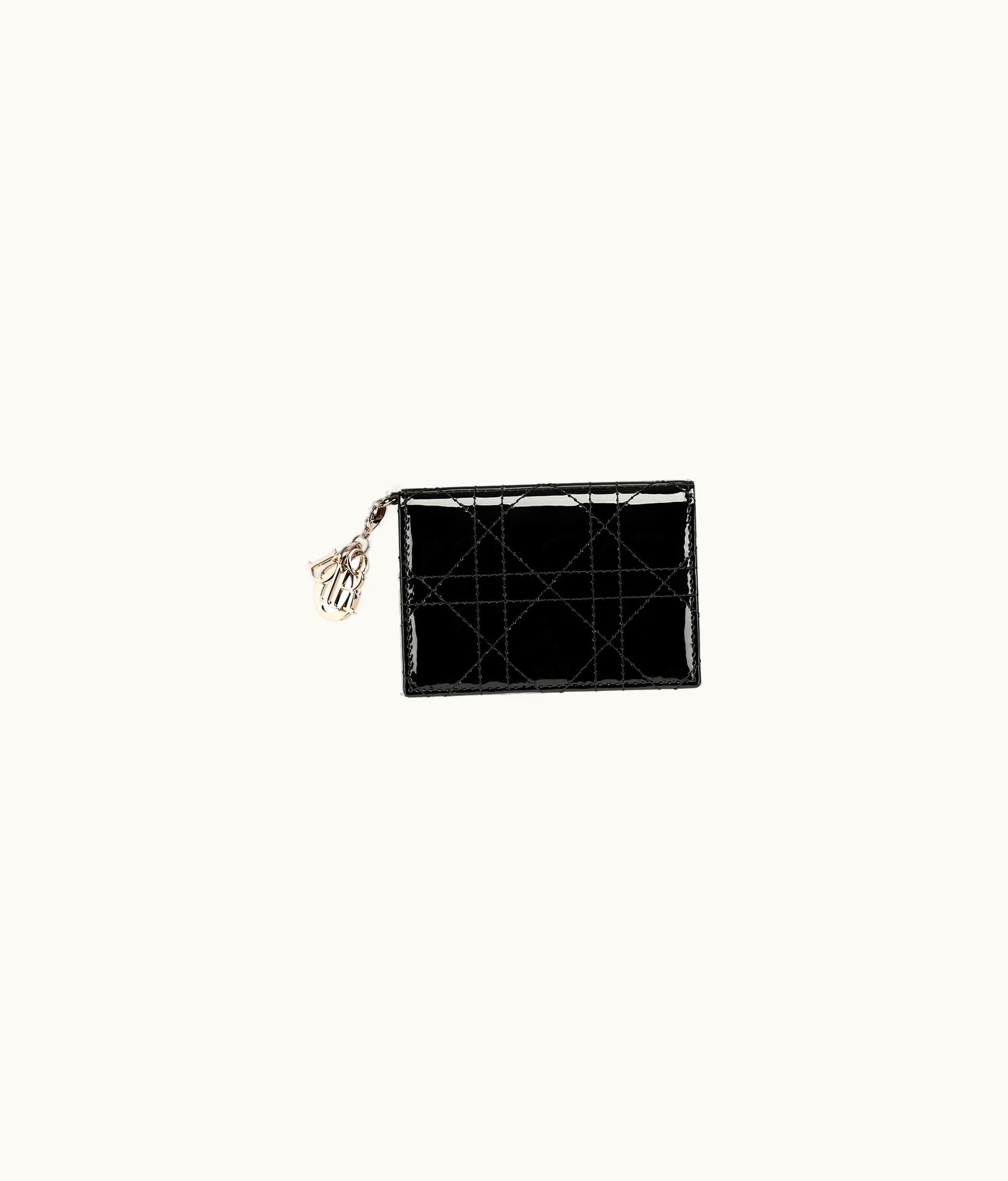Dior Lady Dior Flap Card Holder - Black Patent Cannage Calfskin