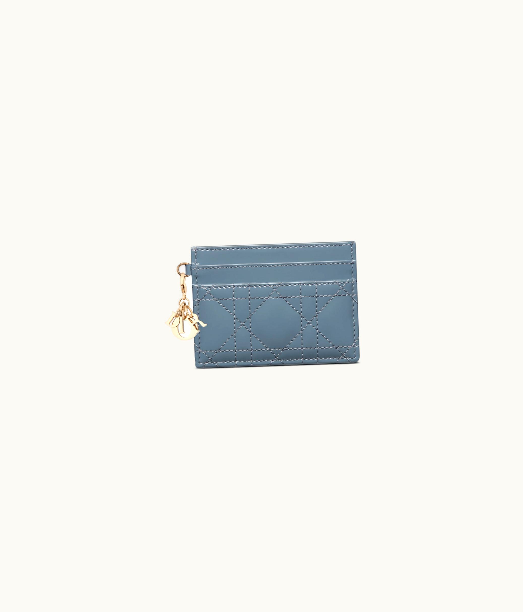 Dior Lady Dior Five-Slot Card Holder - Cloud Blue Patent Cannage Calfskin