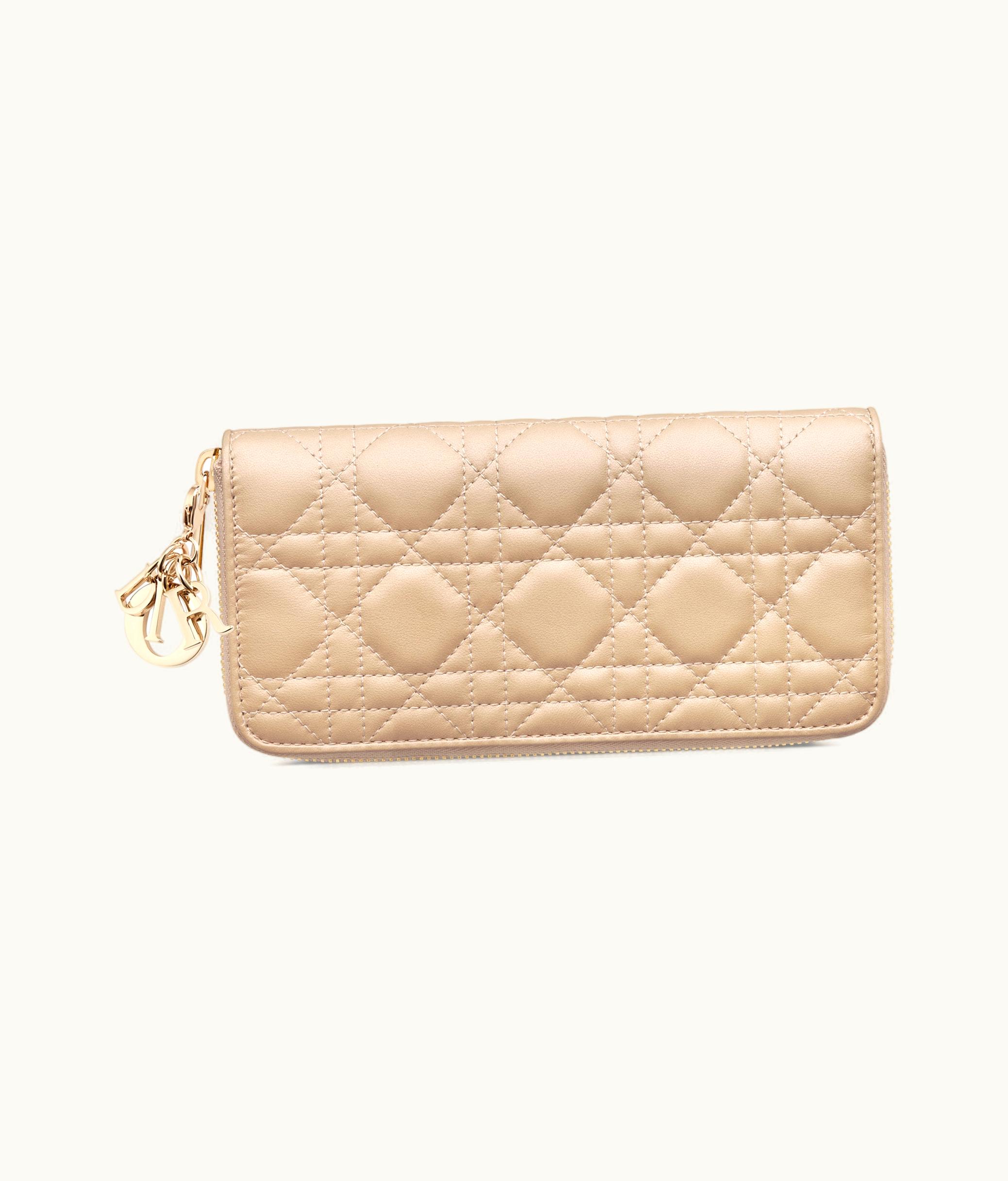 Dior Lady Dior Voyageur Wallet - Sand-Colored Cannage Lambskin