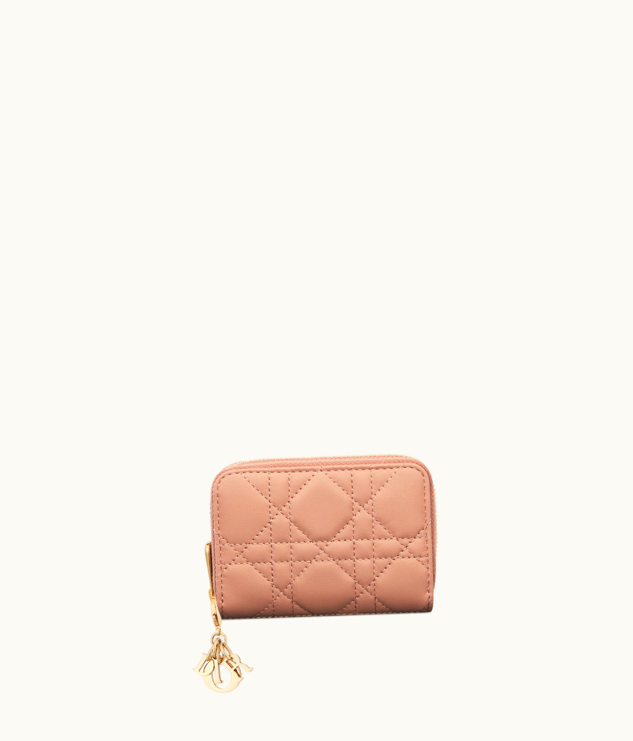 Dior Lady Dior Voyageur Small Coin Purse - Rose Des Vents Cannage Lambskin