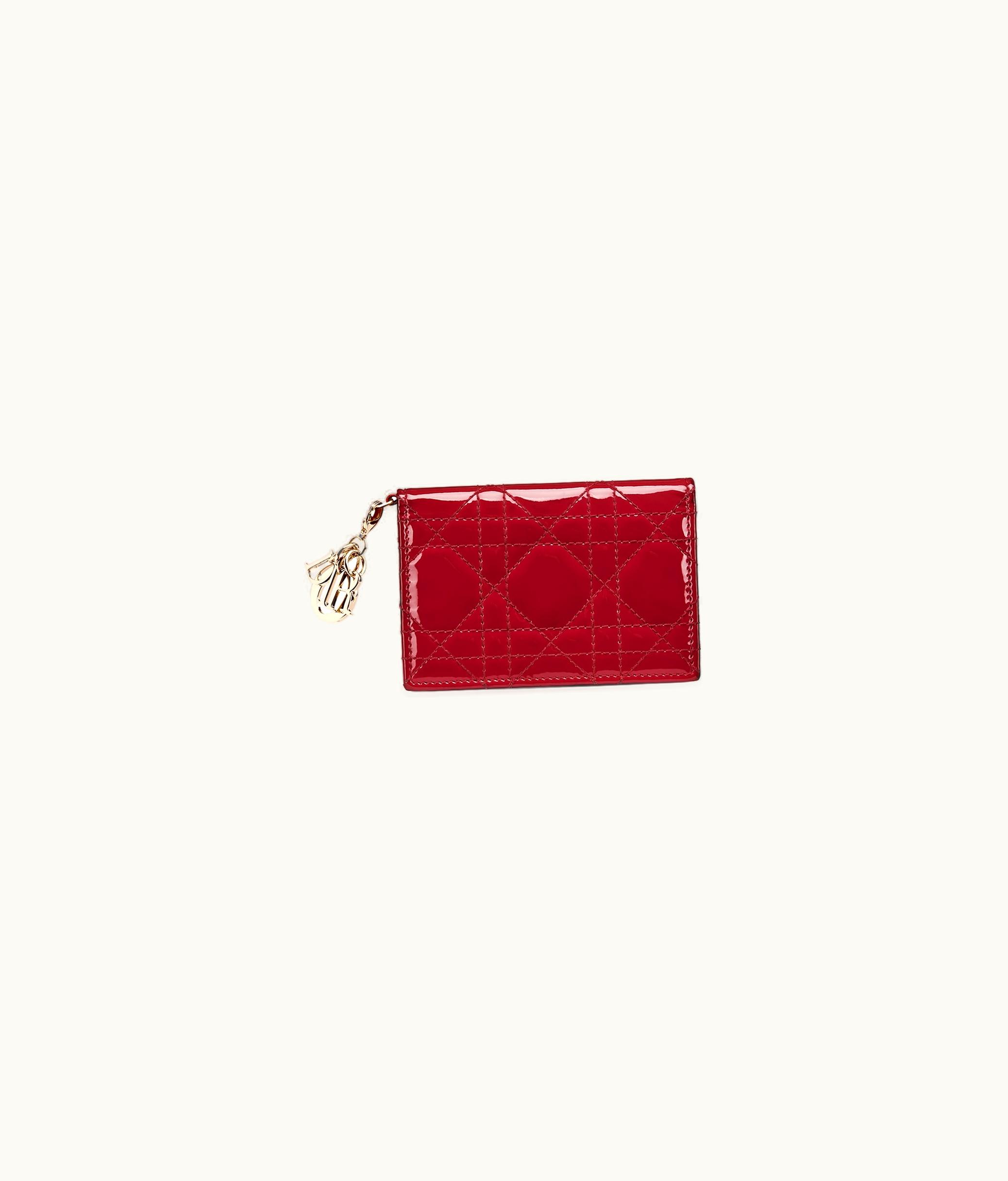 Dior Lady Dior Flap Card Holder - Cherry Red Patent Cannage Calfskin