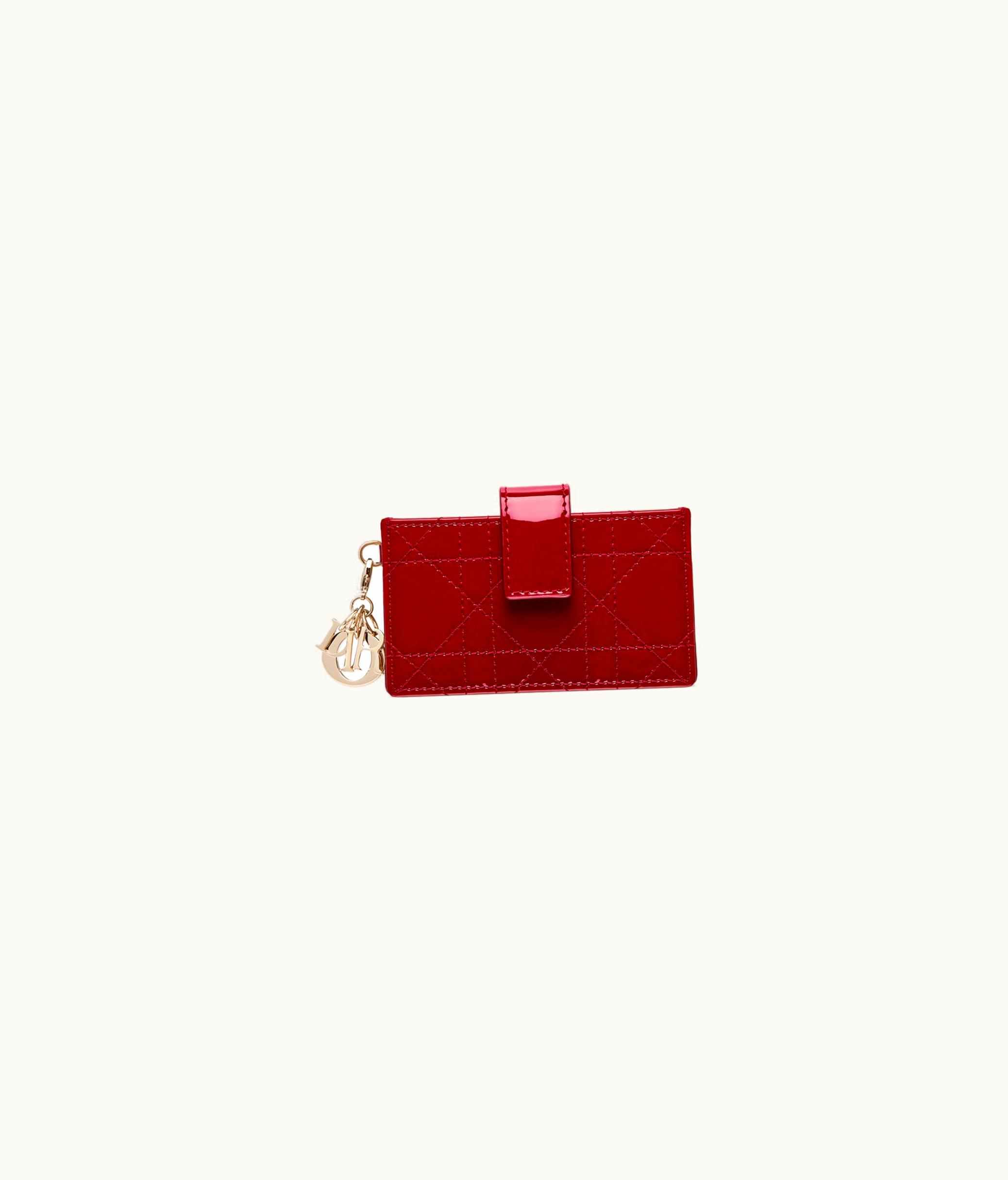 Dior Lady Dior 5-Gusset Card Holder - Cherry Red Patent Cannage Calfskin