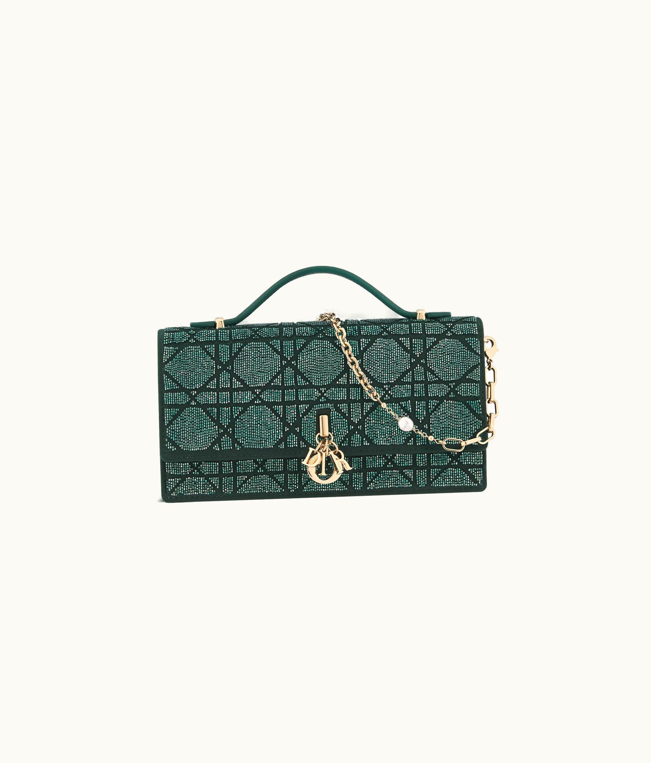 Dior Miss Dior Mini Bag - Pine Green Cannage Cotton With Micropearl Embroidery