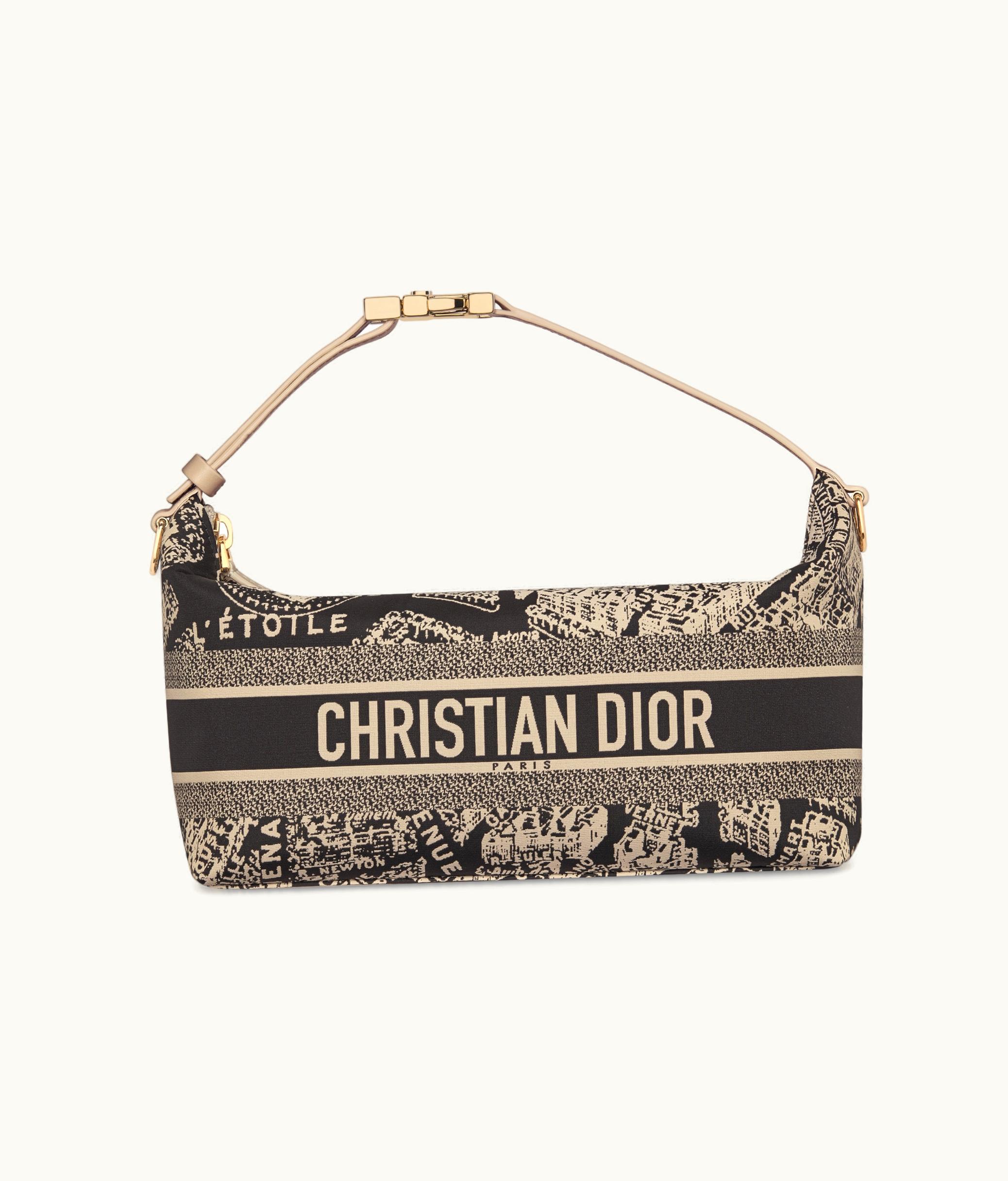 Dior Medium Diortravel Nomad Pouch - Black And Beige Technical Fabric With Plan De Paris Motif